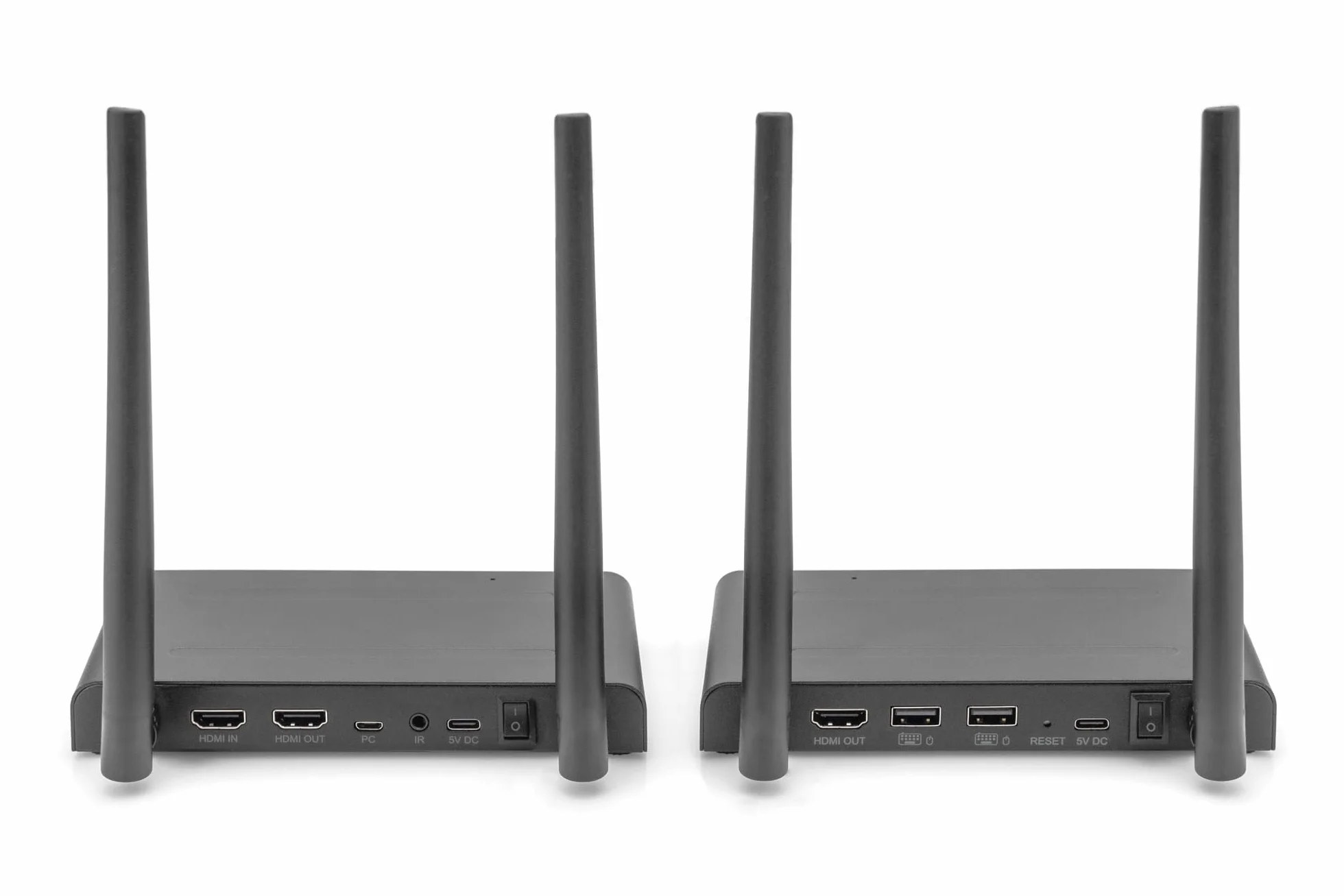 DIGITUS DS-55328 Bezprzewodowy przedłużacz KVM HDMI 1x4 UHD 4K 30 Hz Zasięg 150 m Zestaw nadajnika i odbiornika Loop-Out IR HDMI 2.0 HDCP 2.2