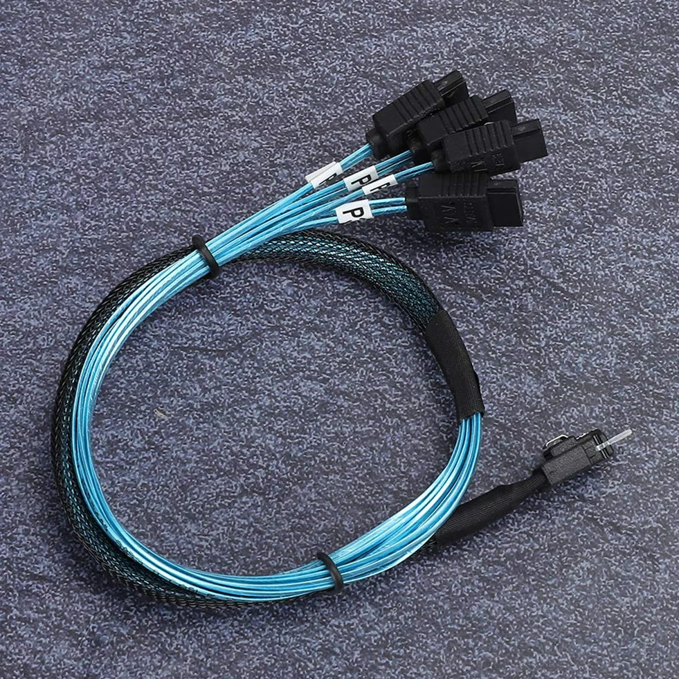 Kabel do Transmisji Danych MINI SAS, Kabel SFF-8654 do 4Xsata, kompatybilność Interfejsu SAS 38P SFF-8654 z Dyskami SATA do Serwera, Dysku Twardego, Komputera, Hosta