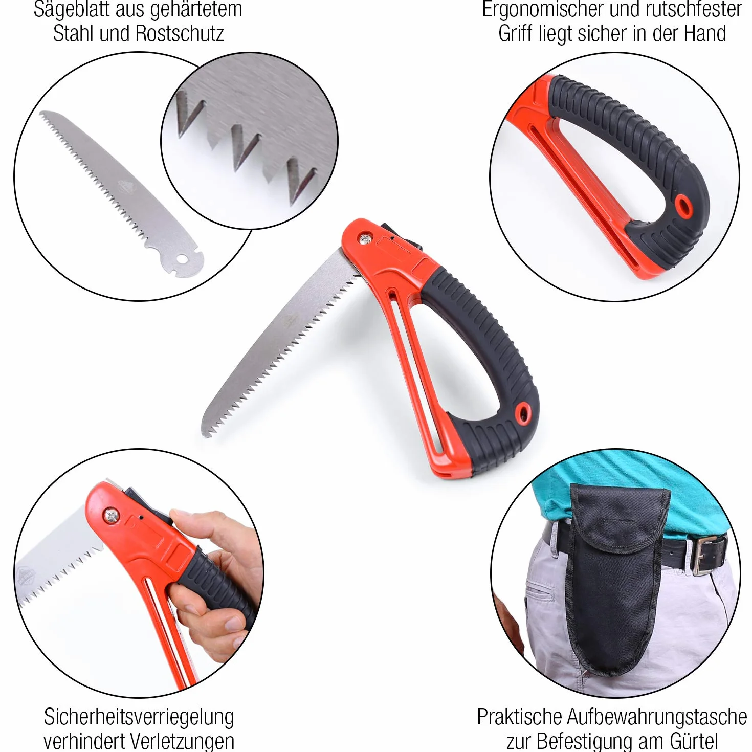 Iceberk Składana piła do przycinania z etui, składana piła do drewna do pracy, ogrodu, na kemping lub do innych aktywności (ostrze 24 cm)