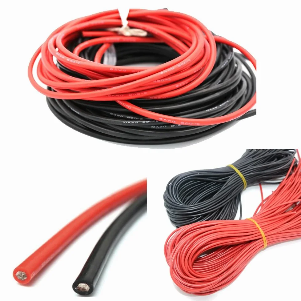 Kabel ochronny Falownik Ocynowany drut miedziany, 2/8/10/12/14/16/18/20/22/24AWG, Kolacja Miękki, żaj do przewodu uziemiającego akumulatora (kolor: 5M czerwony i czarny, rozmiar : 14 AWG 2 m