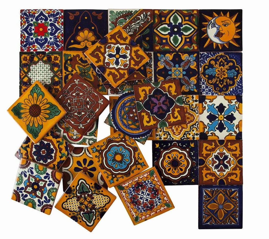 Cerames Meksykańskie płytki ceramiczne Girasol - 30 dekoracyjnych meksykańskich płytek mozaikowych do łazienki, kuchni, prysznica, na schody, tylna ścianka kuchenna, płytki ceramiczne 10,5 x 10,5 cm