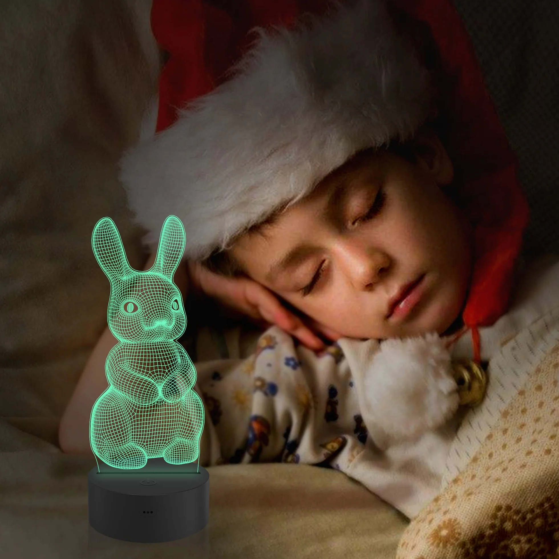 CooPark Lampka nocna dla dzieci, królik robak, hologram, iluzja, lampka nocna LED, pilot zdalnego sterowania, 16 zmieniających się kolorów, najlepszy prezent na Boże Narodzenie, Wielkanoc, urodziny