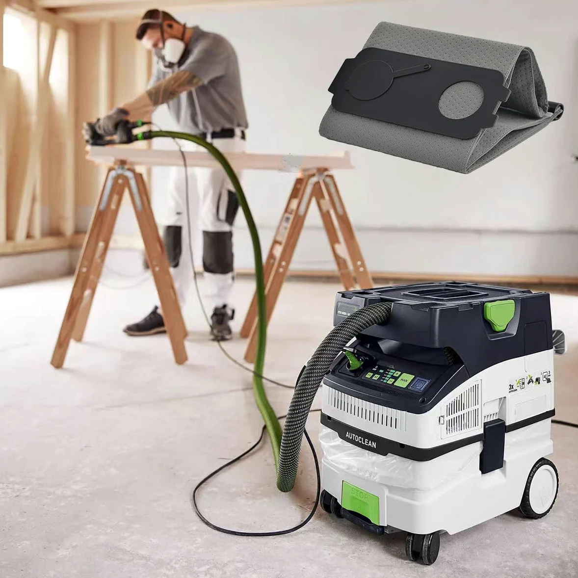 204309 worek do odkurzacza wielokrotnego użytku, MIDI Longlife, kompatybilny z separatorami pyłu Festool CT15 / CT MIDI/CT MIDI 1 / CT MINI/CT MINI 1. Płaska zapasowa torba na kurz 204309