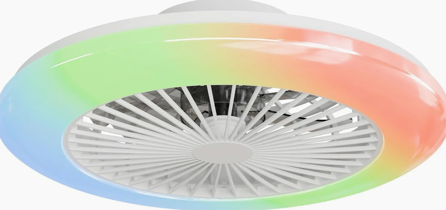 Wentylator Sufitowy z Lampą RGB, Ściemnialny 3000-6500K, Nowoczesna Lampa Sufitowa LED z Cichym Wentylatorem, 40W 4200LM, Tryb Lato/Zima, Timer i Pamięć, do Sypialni i Salonu