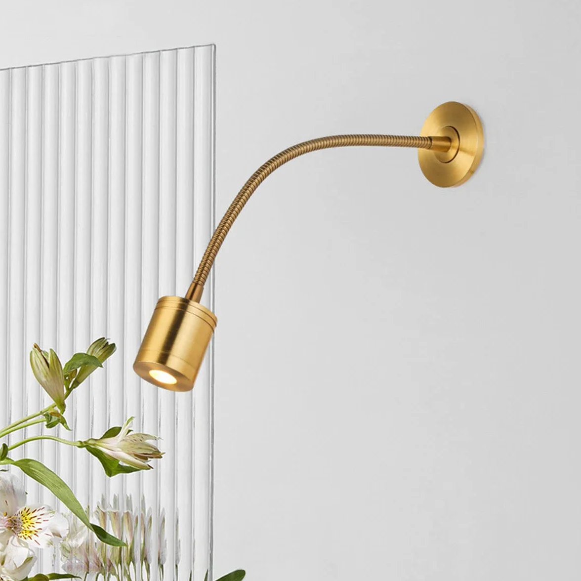 Lampka Nocna Do Czytania 3W LED, 360° Elastyczna Lampa Na Gęsiej Szyi, Nowoczesna Metalowa Lampka Ścienna, 3000K Ciepła Biel, 210 LM, Do Sypialni Salonu Biura, Gold