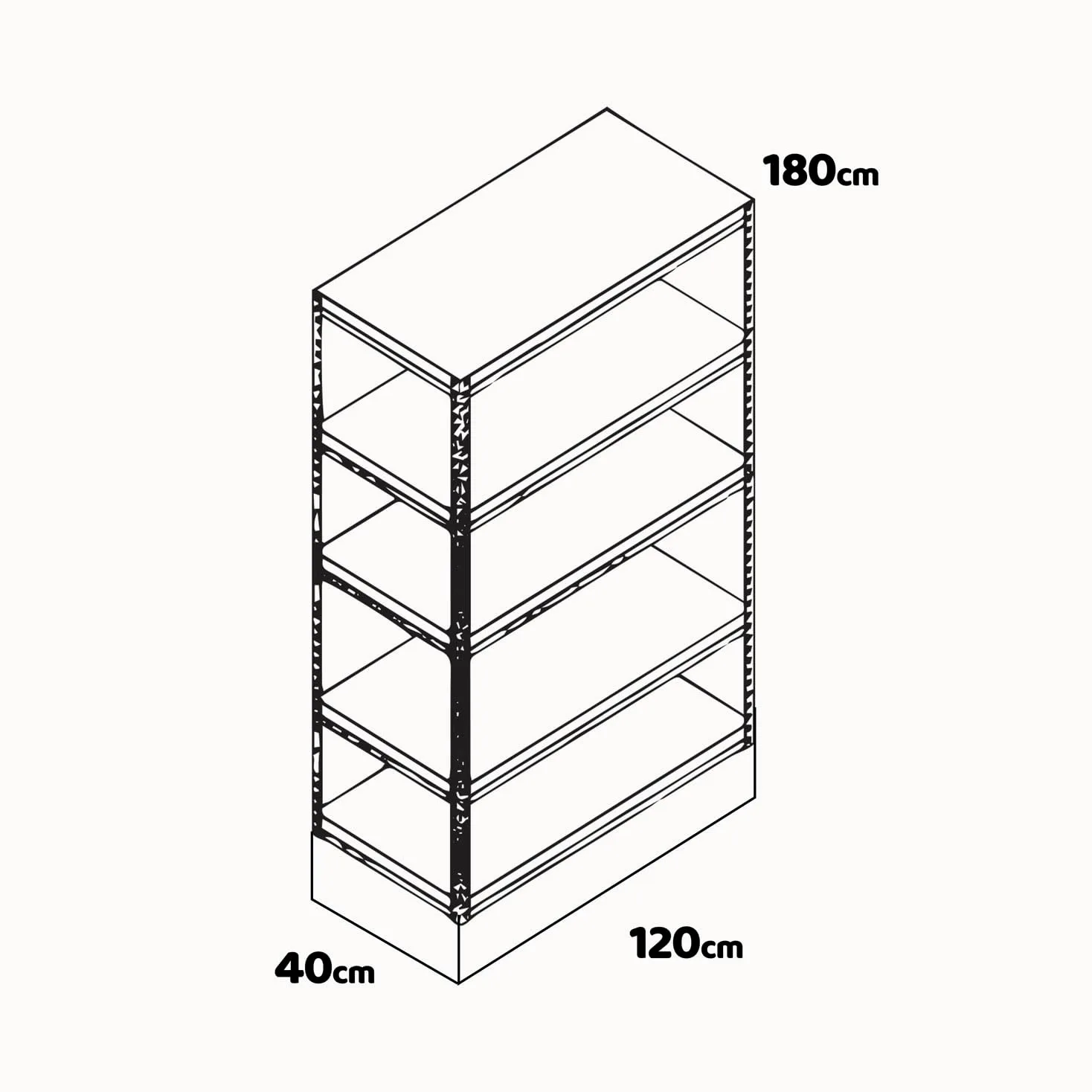 BOUDECH Brace 120 regał do dużych obciążeń, regał z metalu i płyty MDF, z 5 regulowanymi półkami, 180 x 120 x 40 cm