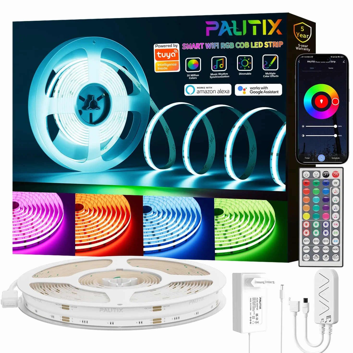 PAUTIX COB LED Taśma RGB 10M 24V samoprzylepna WiFi z funkcją dimmingu