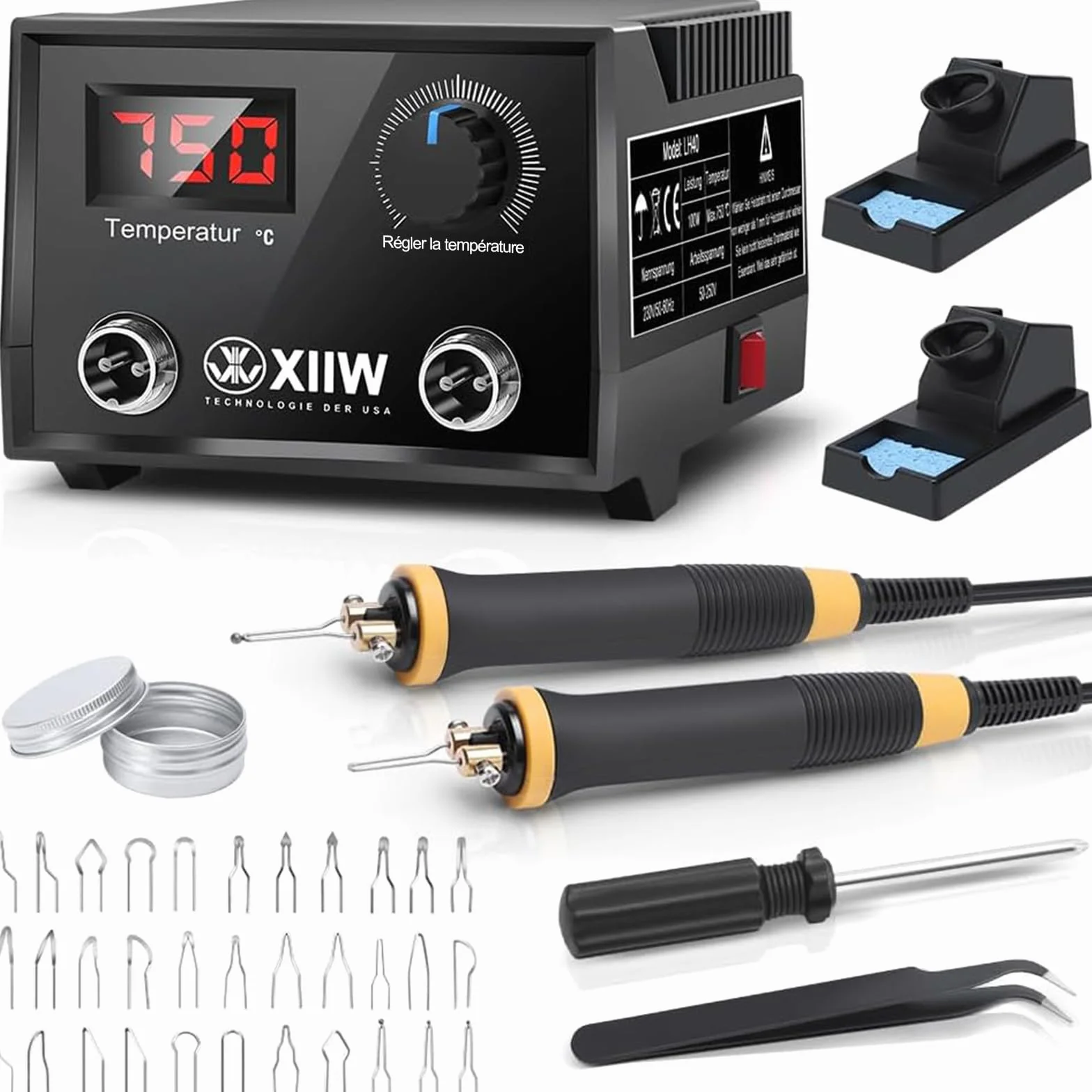 Urządzenie do pirografii 100W 220V z 33 końcówkami, regulowaną temperaturą 0-750°C
