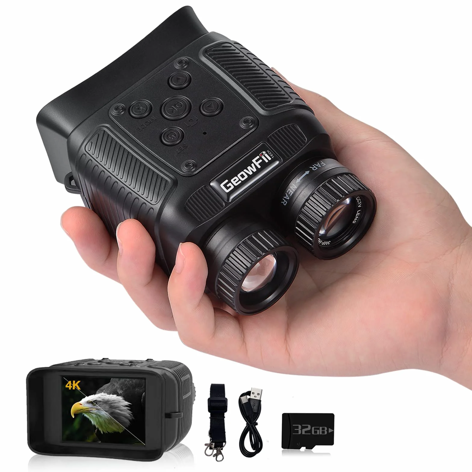 Lornetka noktowizyjna na podczerwień z cyfrowym zoomem 8X, bateria 2000 mAh, ekran TFT 2,4 cala, karta 32 GB