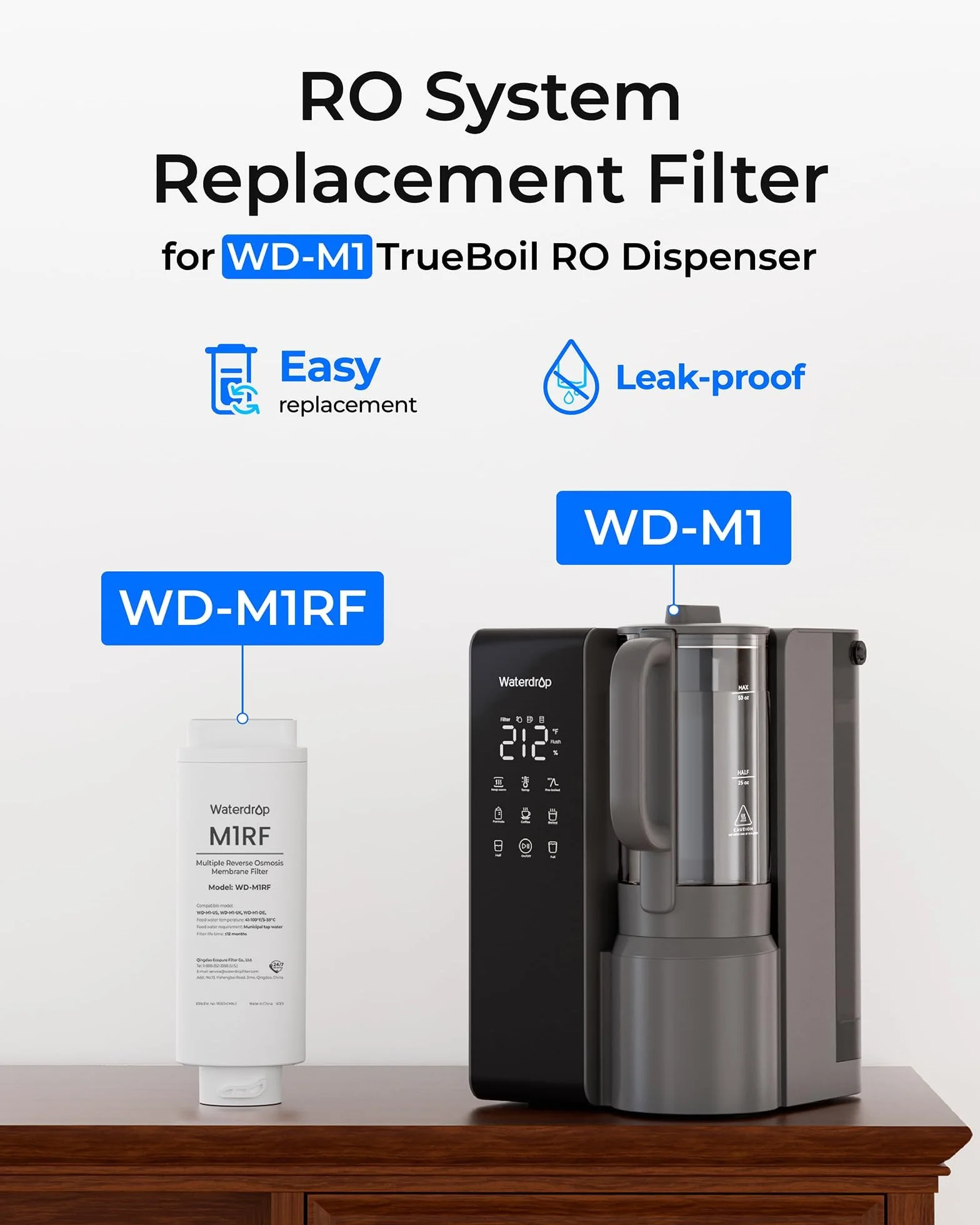 Waterdrop Filtr WD-M1RF, zamiennik dla systemu odwróconej osmozy WD-M1, żywotność 12 miesięcy