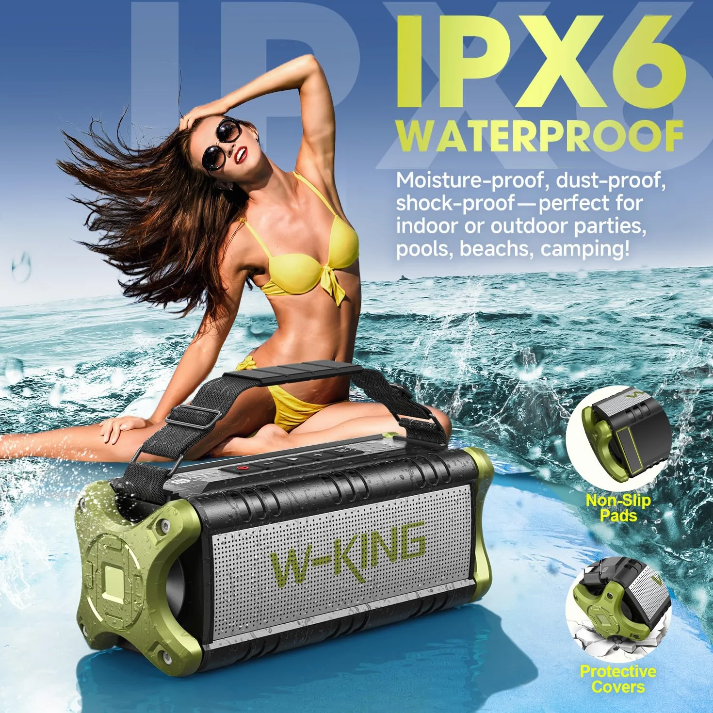 W-KING Przenośny Głośnik Bluetooth 90W Peak 50W, IPX6, Głęboki Bas, Power Bank 40h, NFC/TF/AUX