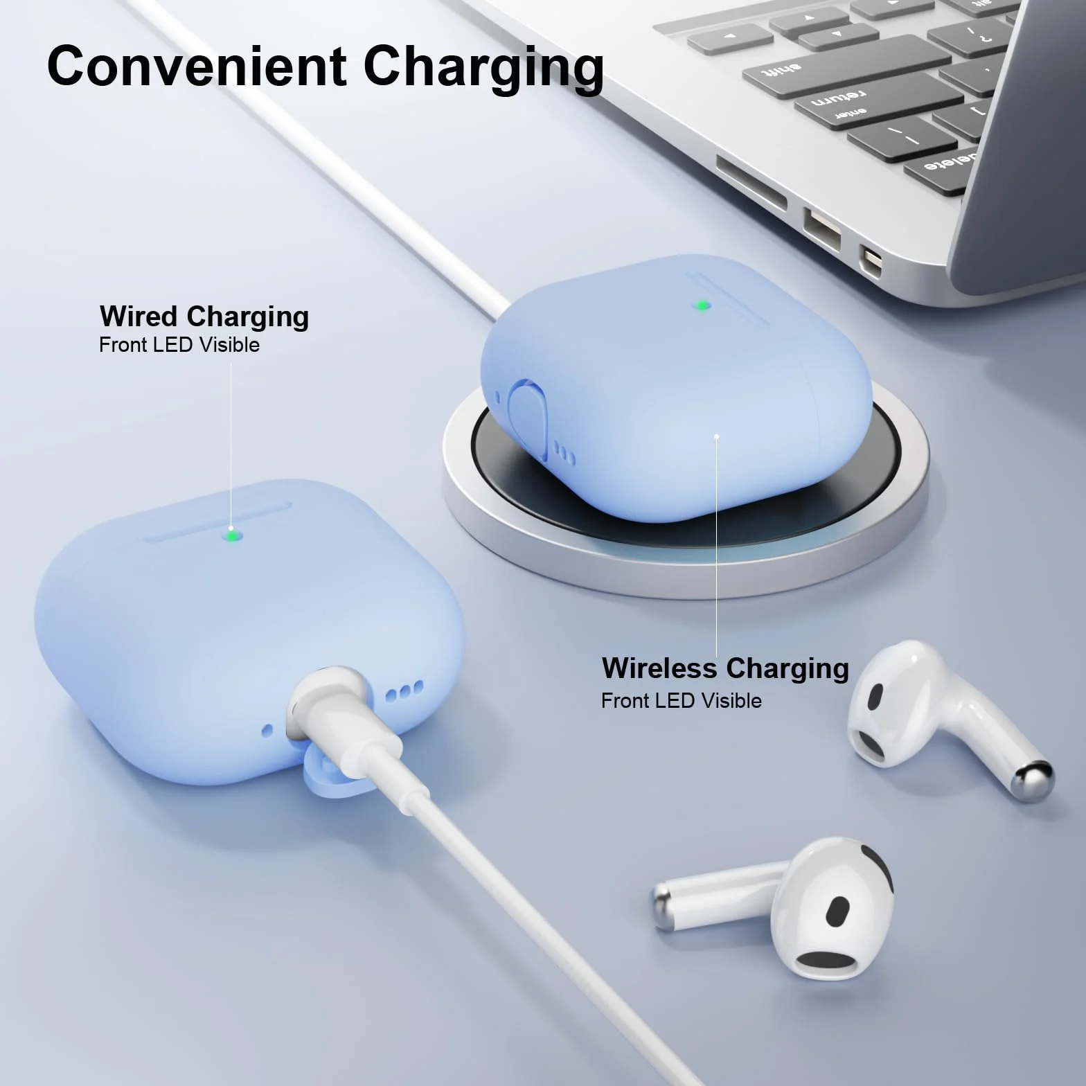 Etui silikonowe do AirPods 4 generacji 2024, odporne na wstrząsy, błękitne
