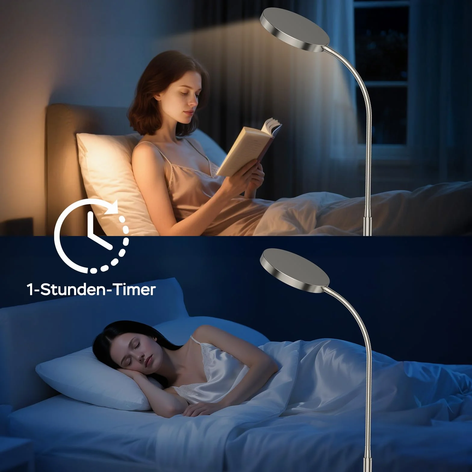 NOVA Lampa stojąca LED | Dimmowana lampa stojąca do salonu z pilotem | 4 temperatury barwowe & 4 poziomy jasności (Koloru Niklu)