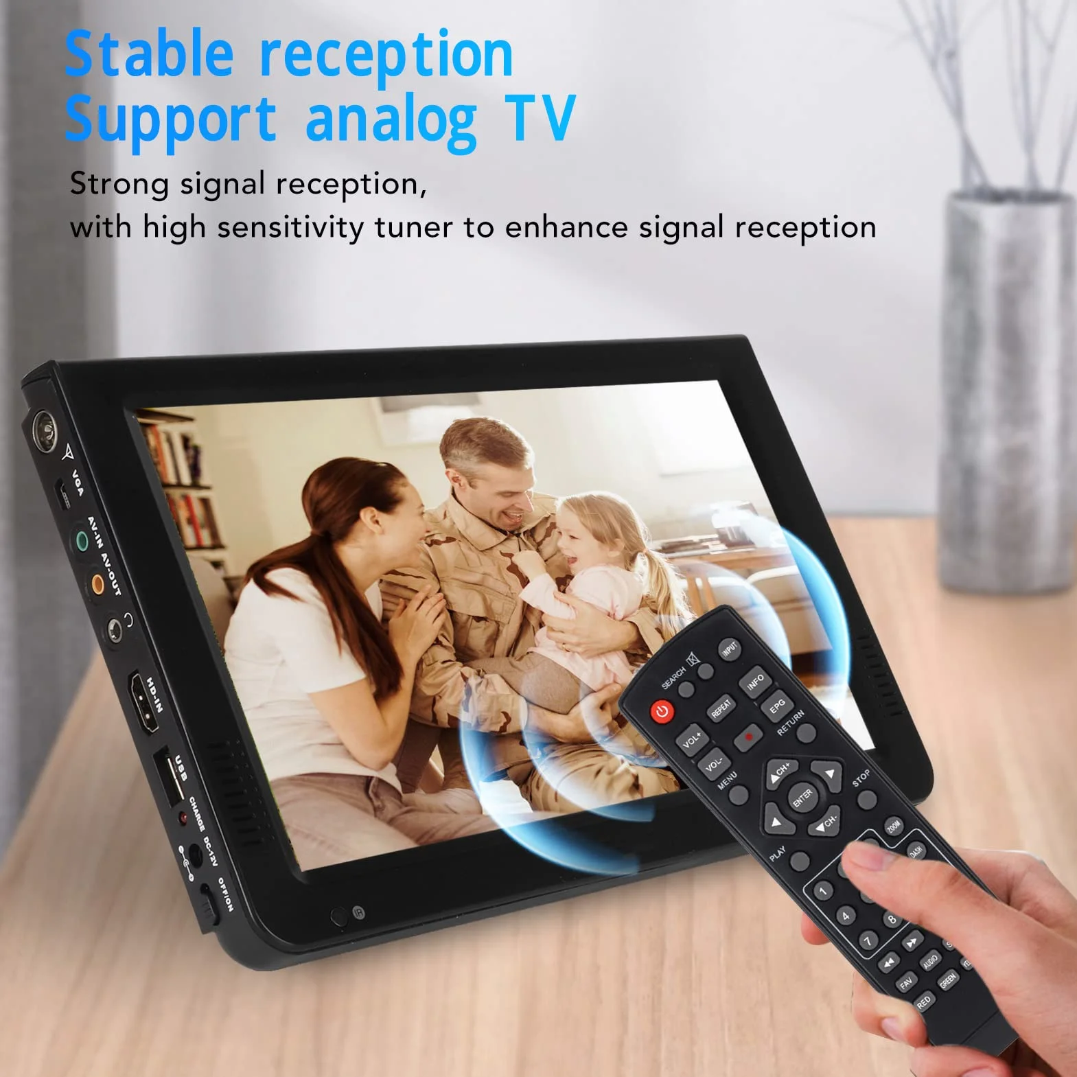 Przenośny Telewizor LED 10 Cali 1080P HD z Anteną na Kemping, USB AV HDMI SD, Akumulator, PVR