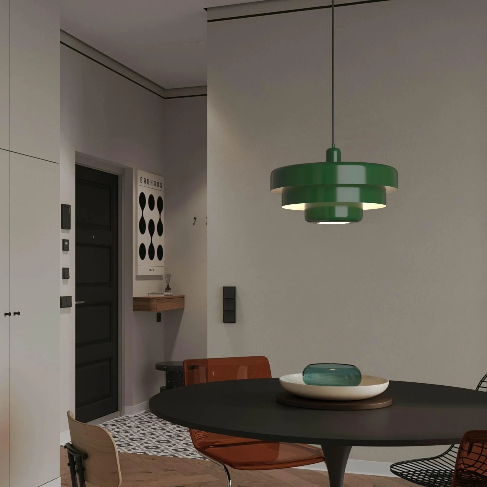 BARCELONA LED Lampa Wisząca MACARRON Zielony 3-Poziomowa, Metal Żelazo, Styl Bauhaus Minimalistyczny, Pośrednie Oświetlenie Bez Oślepiania, Klasyczna Vintage Nowoczesna Luksusowa E27
