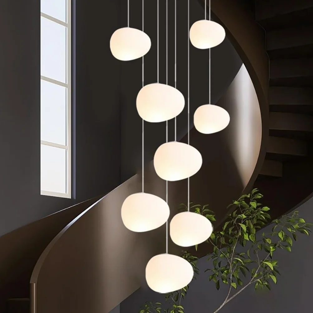 Nowoczesny Minimalistyczny Żyrandol Białe Kamienki Wisiec Światło Lampy Wieśne Schodowe Villa Regulowana Wysokością Używany Do Pomieszczeń Dziennych Wille Schody Budynki Podwójne(Eight heads)