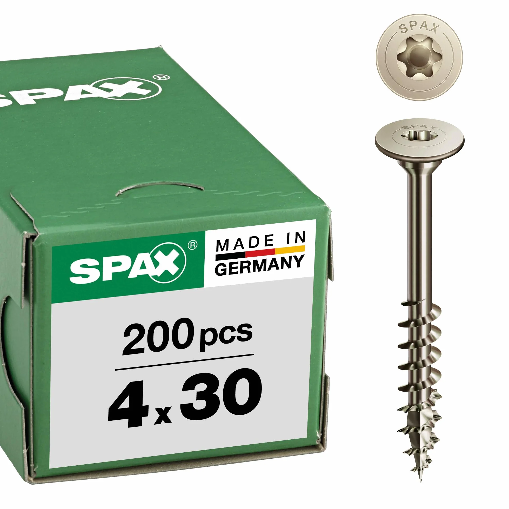 SPAX 681030400303 płaska głowica do tylnej ścianki korpusu, gwint częściowy, głowica tylnej ściany, T-STAR plus, 4CUT, niklowana śruba korpusowa, szaro-srebrna, 4 mm x 30 mm