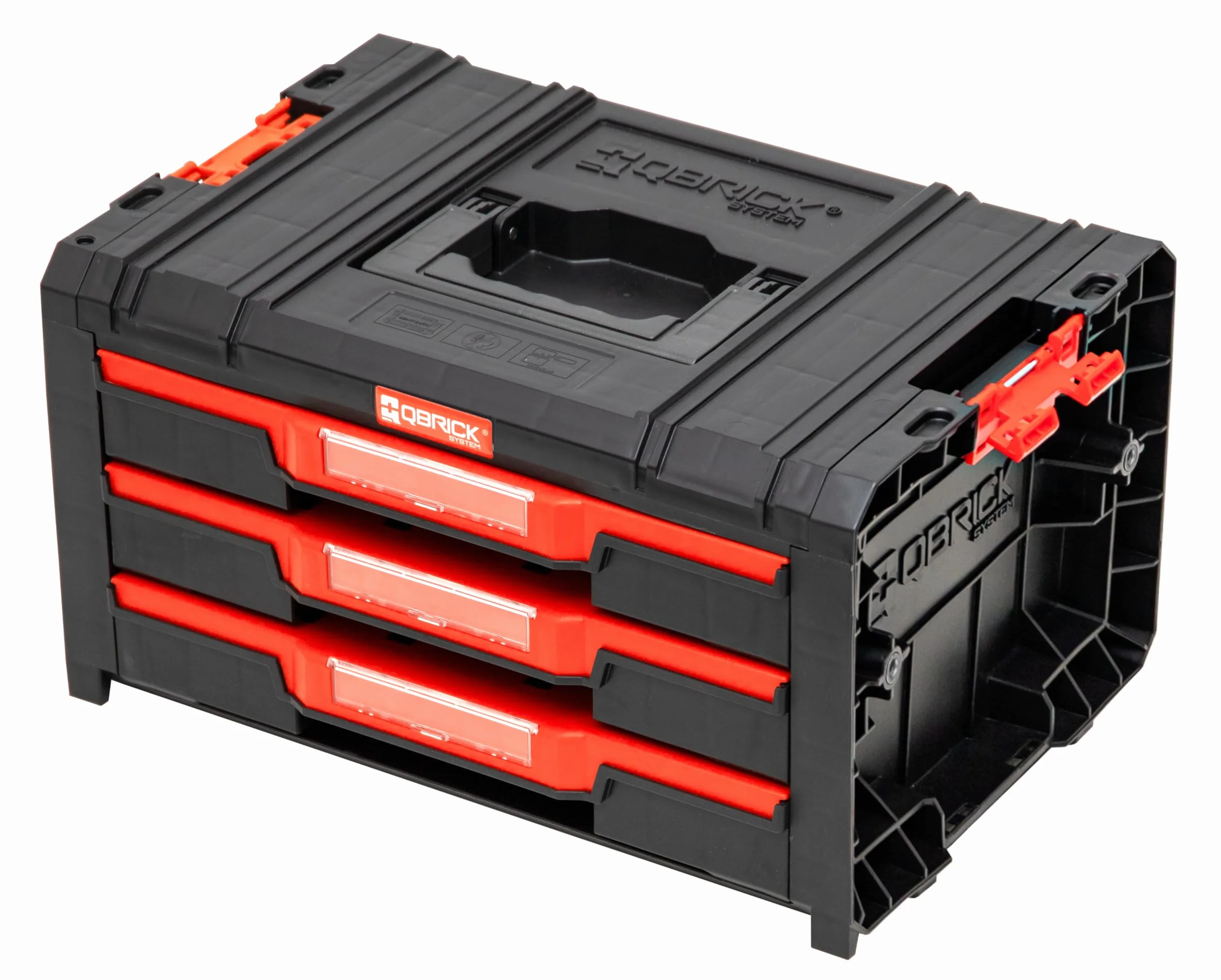 Qbrick System Skrzynka narzędziowa skrzynka narzędziowa Pusta skrzynka na narzędzia PRO Drawer 3 Toolbox 2.0 Basic czarna czerwona 450 x 310 x 244 mm