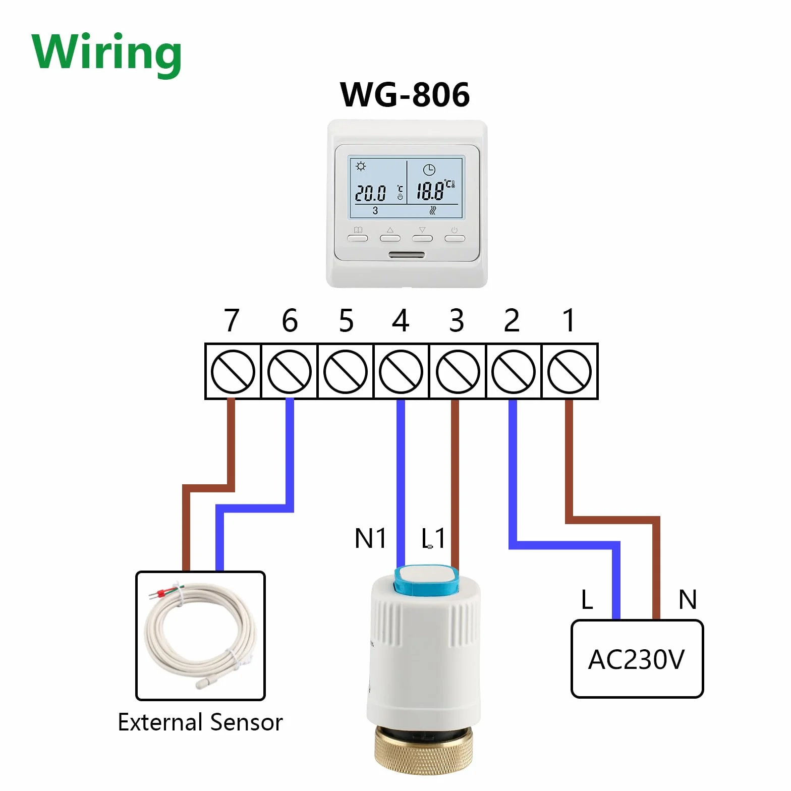 Wengart AC230V siłownik termoelektryczny WG_D06, normalnie zamknięty M30 x 1,5 gwint, działa do ogrzewania podłogowego (1 szt.)