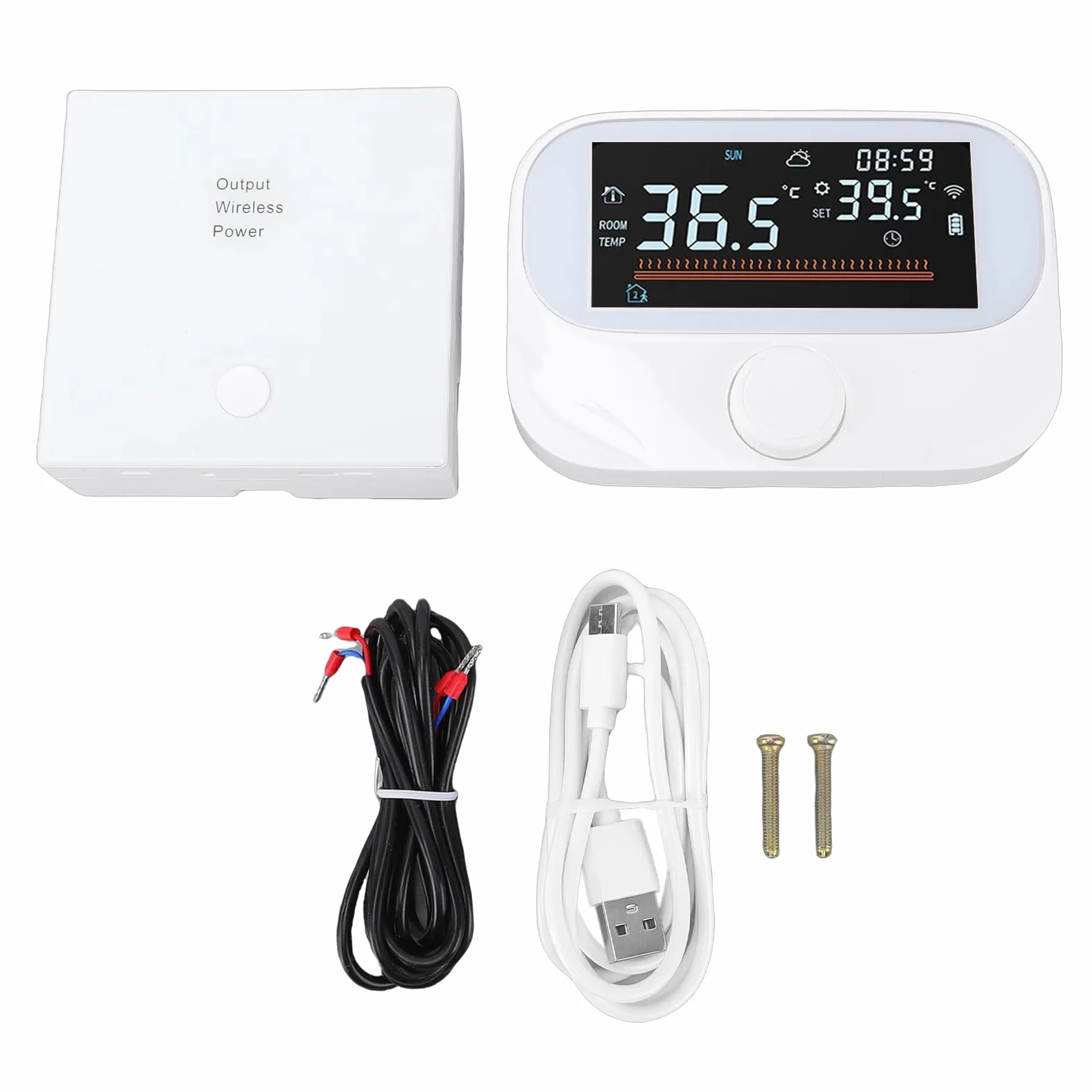 Oumefar WiFi Termostat Bojlera Termostat Pokojowy Sterownik Temperatury Programowalny Inteligentny Czas Pokrętło Obrotowe Wyświetlacz Pogody Pamięć Wyłączenia Zasilania z Odbiornikiem