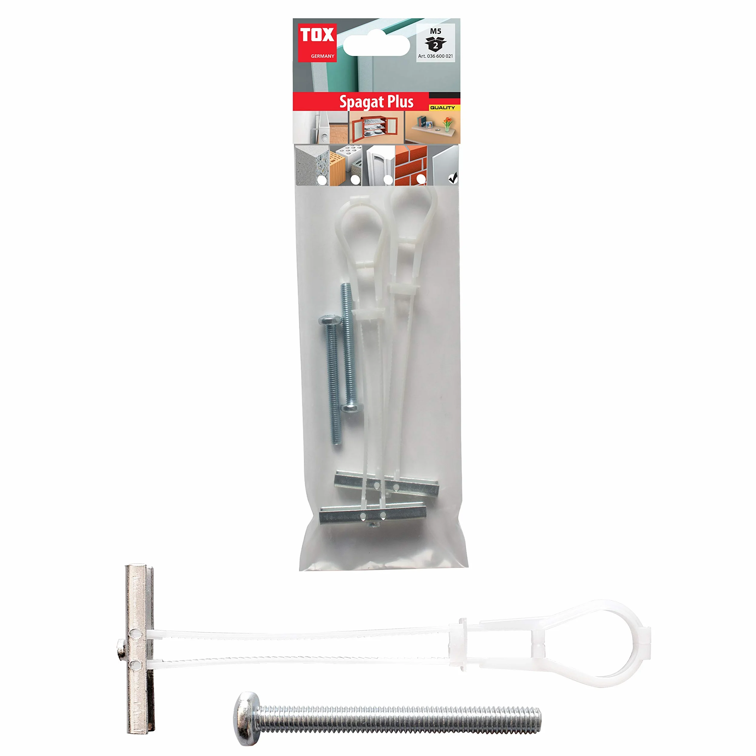 TOX Kołek do klapy pustej Spagat Plus do materiałów budowlanych, M6, 2 sztuki, 036600041