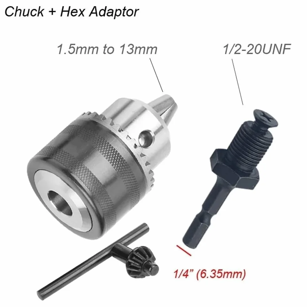Korbowód sześciokątny 1/4" z adapterem uchwytu wiertarskiego 1,5-13 mm do wkrętarki udarowej, akcesorium do szybkiej wymiany