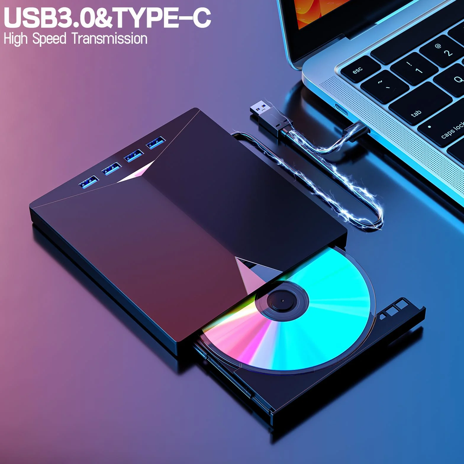 Przenośny zewnętrzny odtwarzacz DVD CD USB 3.0 typ C do PC laptop D02
