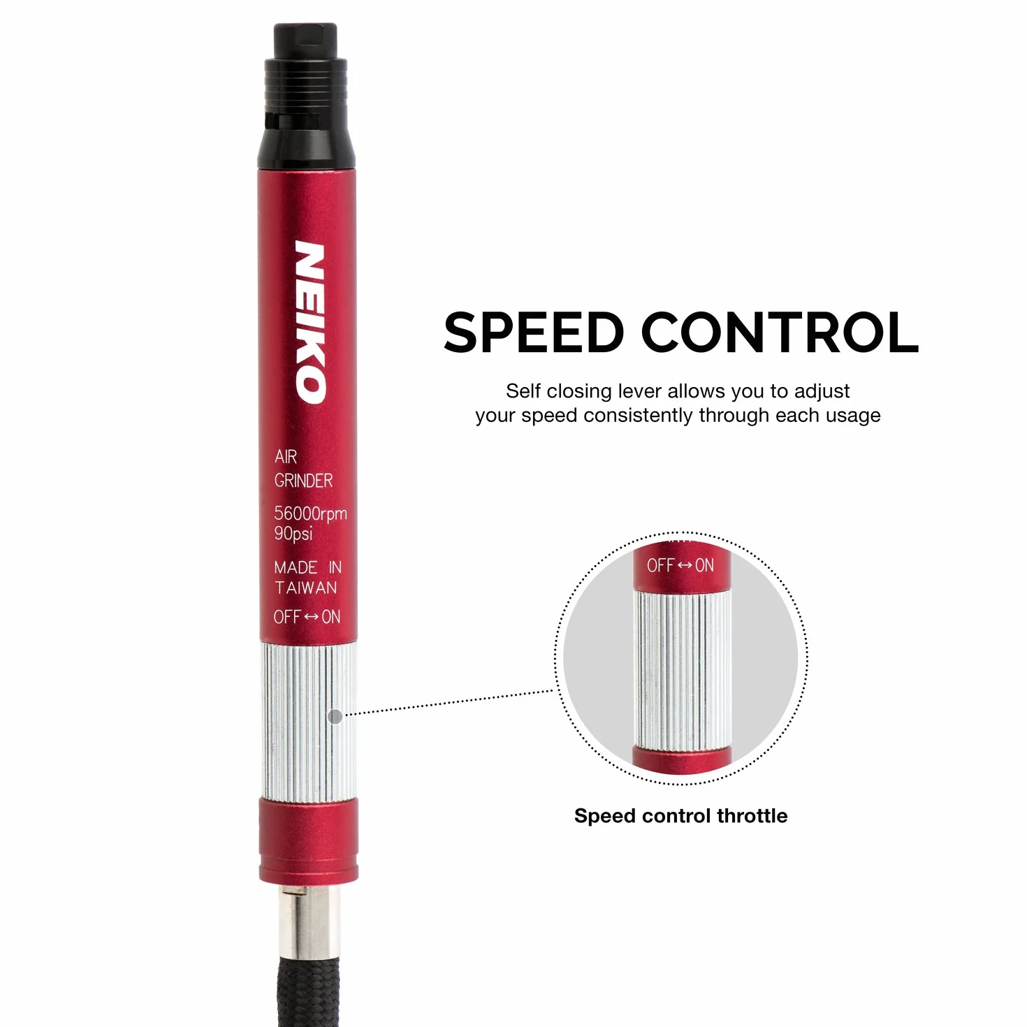 NEIKO 10649A Micro Air Die Grinder | Pojemność 1/8" (3 mm) | Typ ołówka | 54 000 obr./min | do czyszczenia matryc, wirników, płyt podkładowych, klocków hamulcowych, mocowań itp.