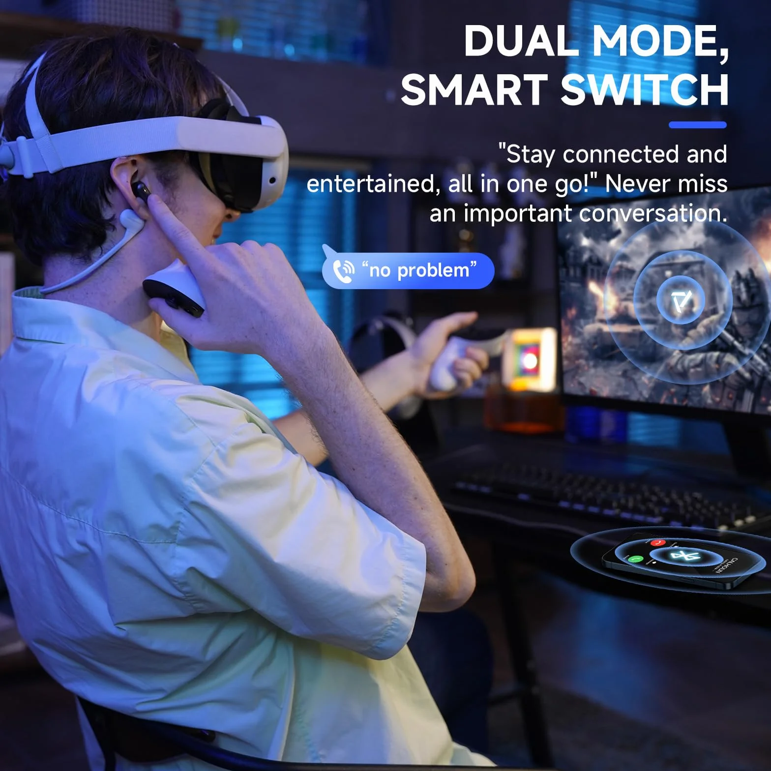 Słuchawki douszne bezprzewodowe Bluetooth Vega T1 niskie opóźnienie 25 ms USB-C Dongle kompatybilne Meta Quest 3/3S/2 Switch Steam Deck PC Czarny