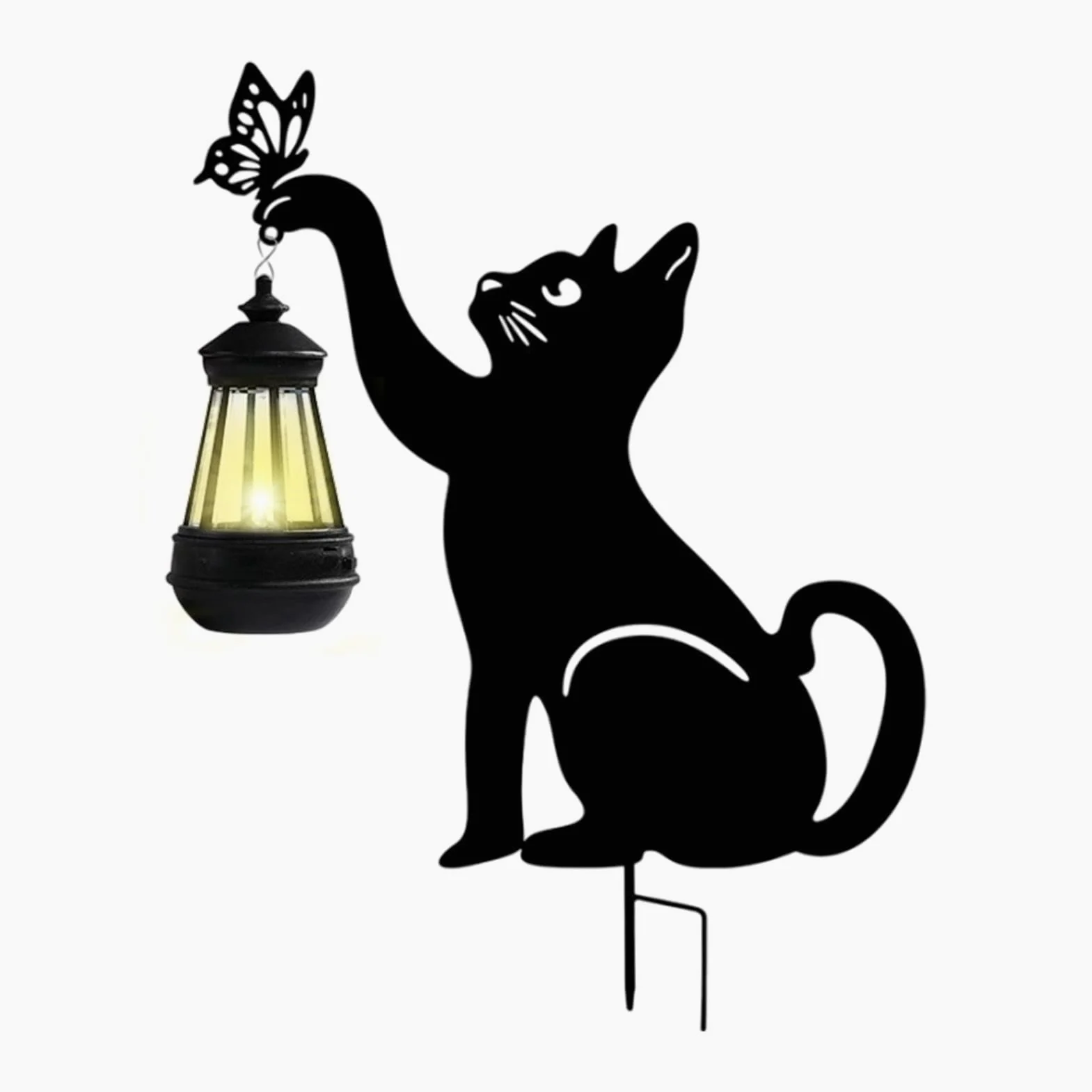 Zewnętrzna lampa solarna dla kota, dekoracyjna metalowa latarnia do ogrodu, kreatywna lampa solarna do dekoracji na zewnątrz