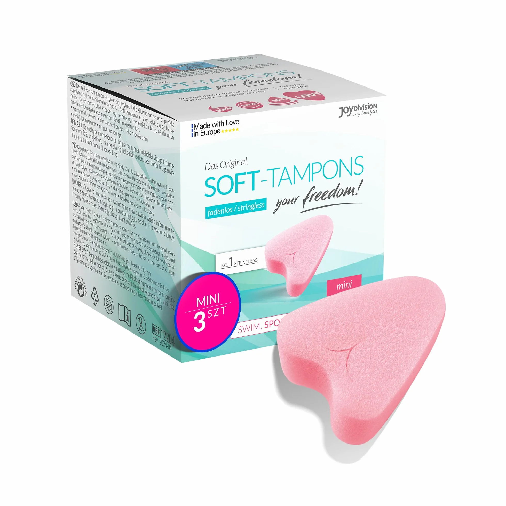 JOYDIVISION Soft-Tampons mini I 3 sztuki I Tampony bez sznurka do sportu, pływania i Spa I Gąbeczka menstruacyjna ultra soft I Łatwe wprowadzanie i usuwanie I Miękki tampon bez sznurka