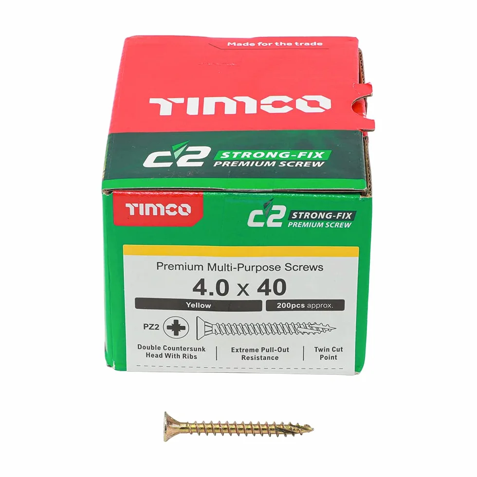 TIMco C2 wielofunkcyjne zaawansowane śruby 4,0 x 40 mm - Pozi - łbem stożkowym - żółty - (pudełko 200) - 40040C2