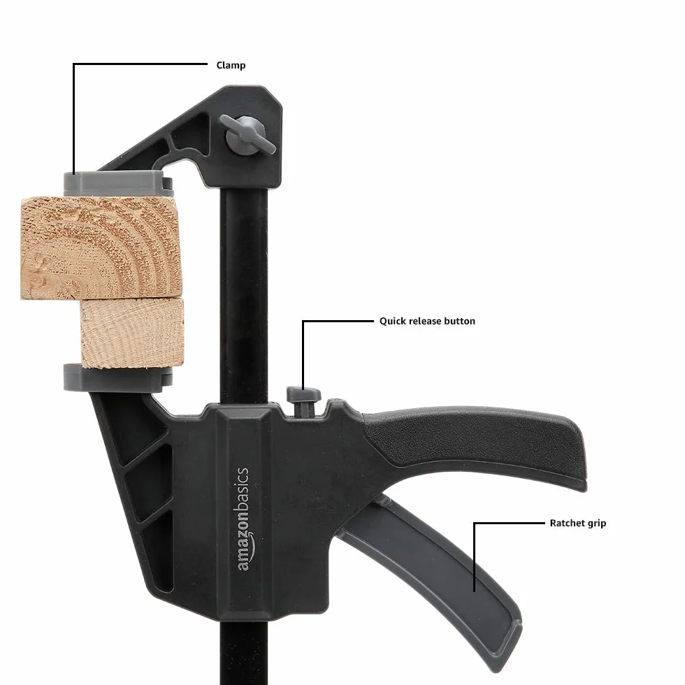 Amazon Basics Zaciski zwalniające, zestaw 6-częściowy, 2 sztuki 10,16 cm, 4 sztuki 15,24 cm, czarny/szary