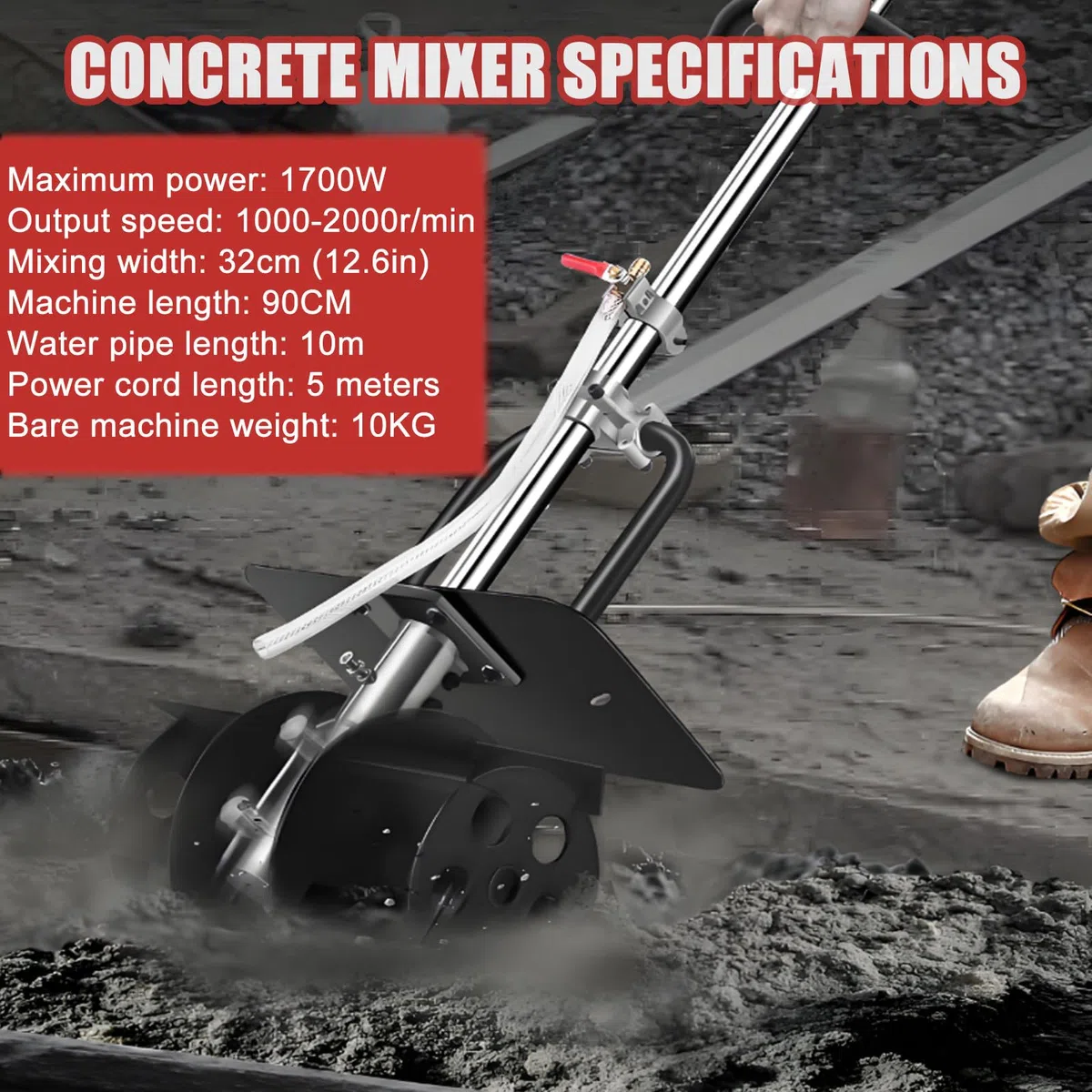 Wielofunkcyjna Elektryczna Mieszarka O Mocy 1700 W Do Cementu, Piasku, Betonu, Tynku I Zaprawy, 6 Prędkości I Ergonomiczne Uchwyty Do Samodzielnego Mieszania ButterType