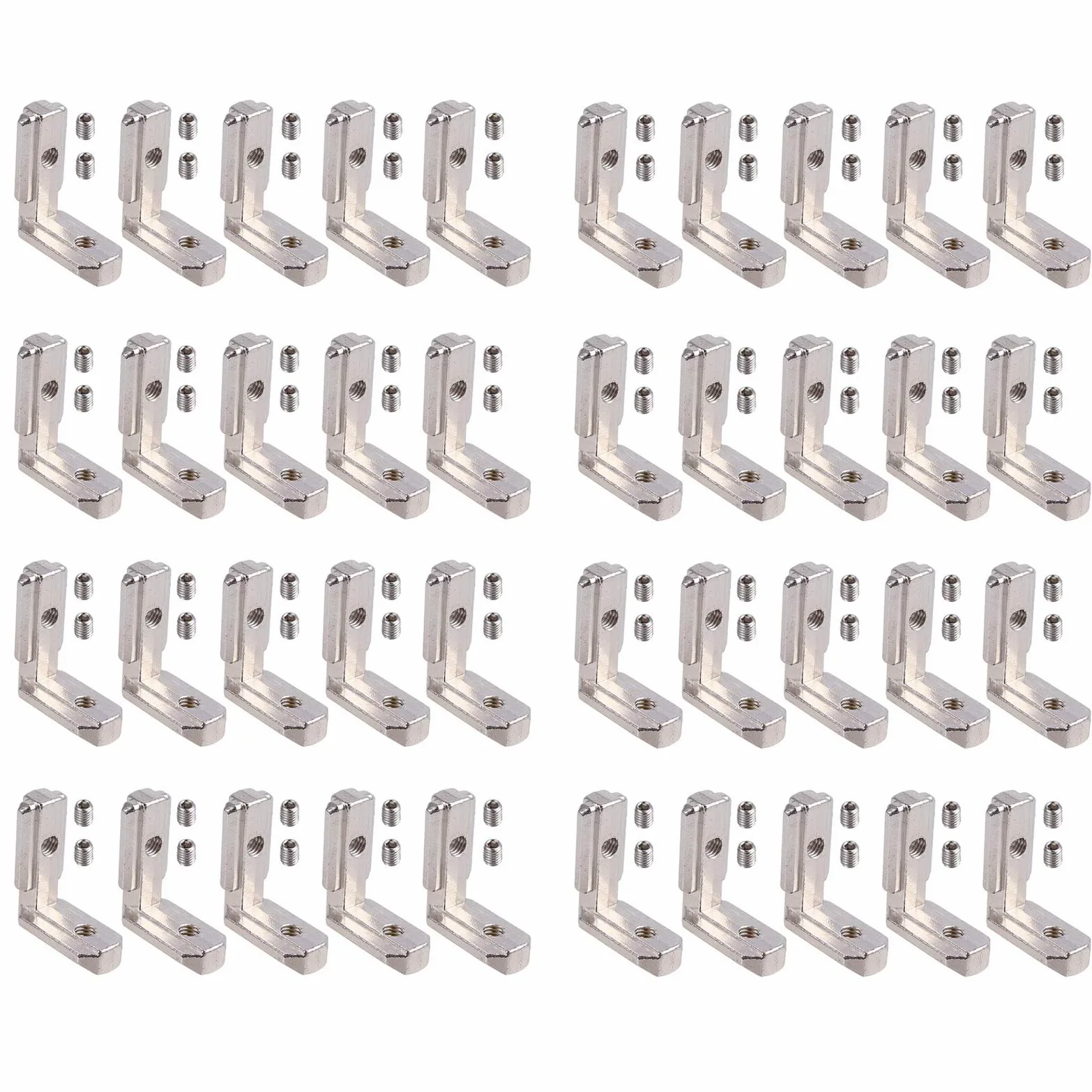 Justech 40 x T Slot T-Nut 90° kształt L stop cynku profil 3030 rowki 8 rowków ze stopu cynku zaciski wewnętrzne połączenie kątowe łącznik kątowy ze śrubami