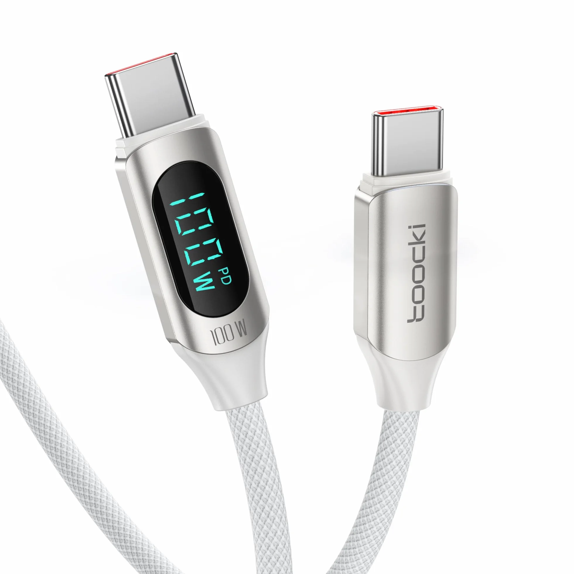 Kabel USB C do USB C 100W 5A 1M szybkie ładowanie PD QC5.0 LED wyświetlacz kompatybilny iPhone 15 Pro Max MacBook Pro Air iPad Pro Biały