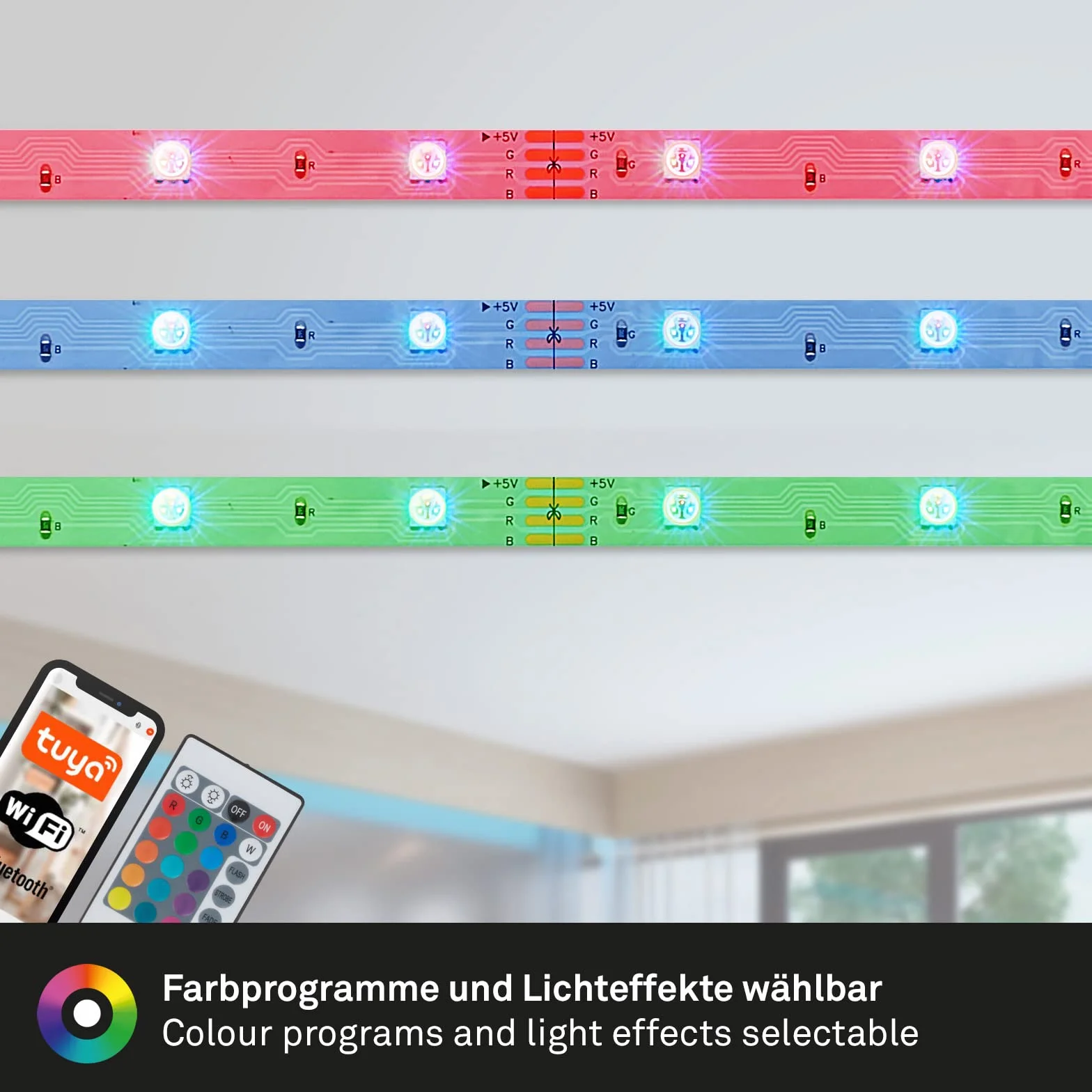 Briloner Leuchten - Taśma LED, taśma LED, taśma LED 5 m, samoprzylepna, możliwość skrócenia, ściemniana, wraz z pilotem zdalnego sterowania, WIFI, sterowanie aplikacją, Amazon ECHO, funkcja zmiany koloru, biała, 5000 x 10 x 3 mm (dł. x szer. x wys.)