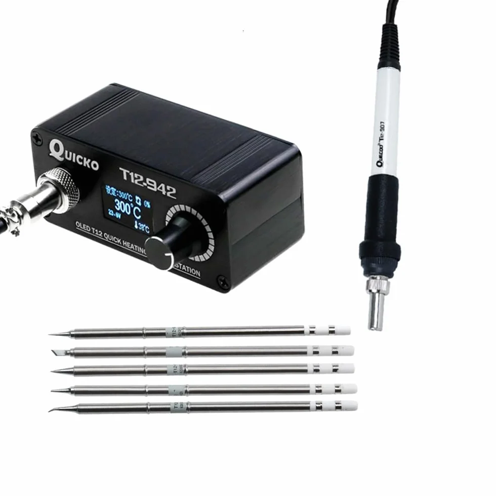 QUICKO DC24V T12-942 lutownica cyfrowa stacja lutownicza regulowana temperatura automatyczne usypianie / automatyczne wyłączanie / wzmocnienie jednym przyciskiem w zestawie z końcówką lutowniczą (SET5