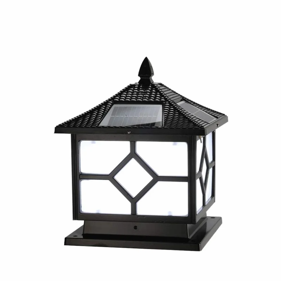 Zewnętrzne Lampy Słupkowe, Wodoodporne Ip65, Solarne, Retro, Zewnętrzne, Szklane, Latarnie, Słupki, Aluminiowe, Zewnętrzne, Słupki Oświetleniowe, Oświetlenie Patio W Styl(Ciepłe Światło_H-33Cm)