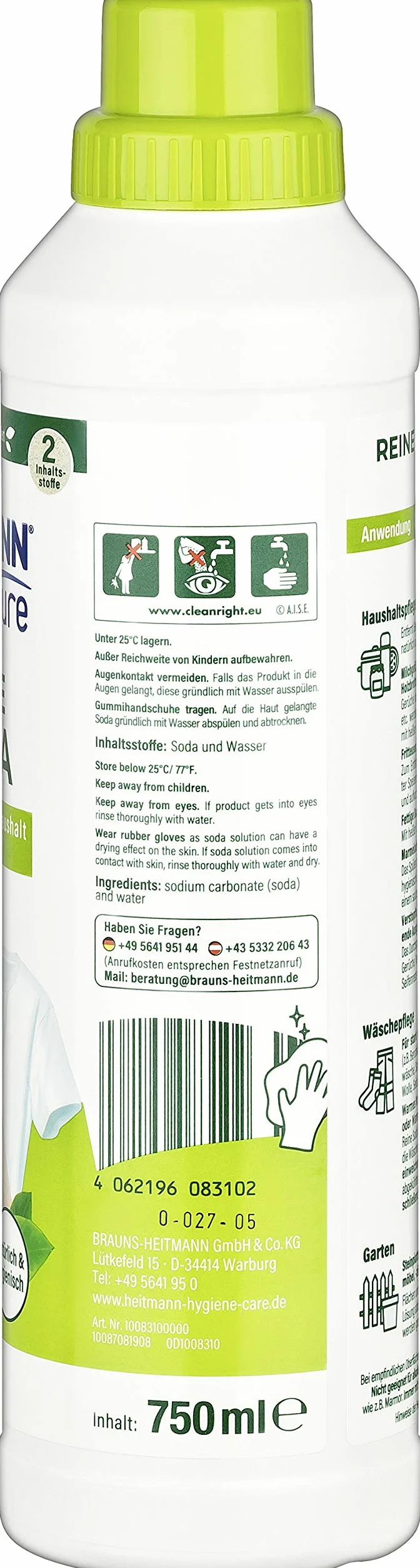 HEITMANN pure Czysta soda, uniwersalny środek czyszczący do tłuszczu, brudu, plam i zapachów, naturalny i przyjazny dla środowiska, do domu i ogrodu, 750 ml