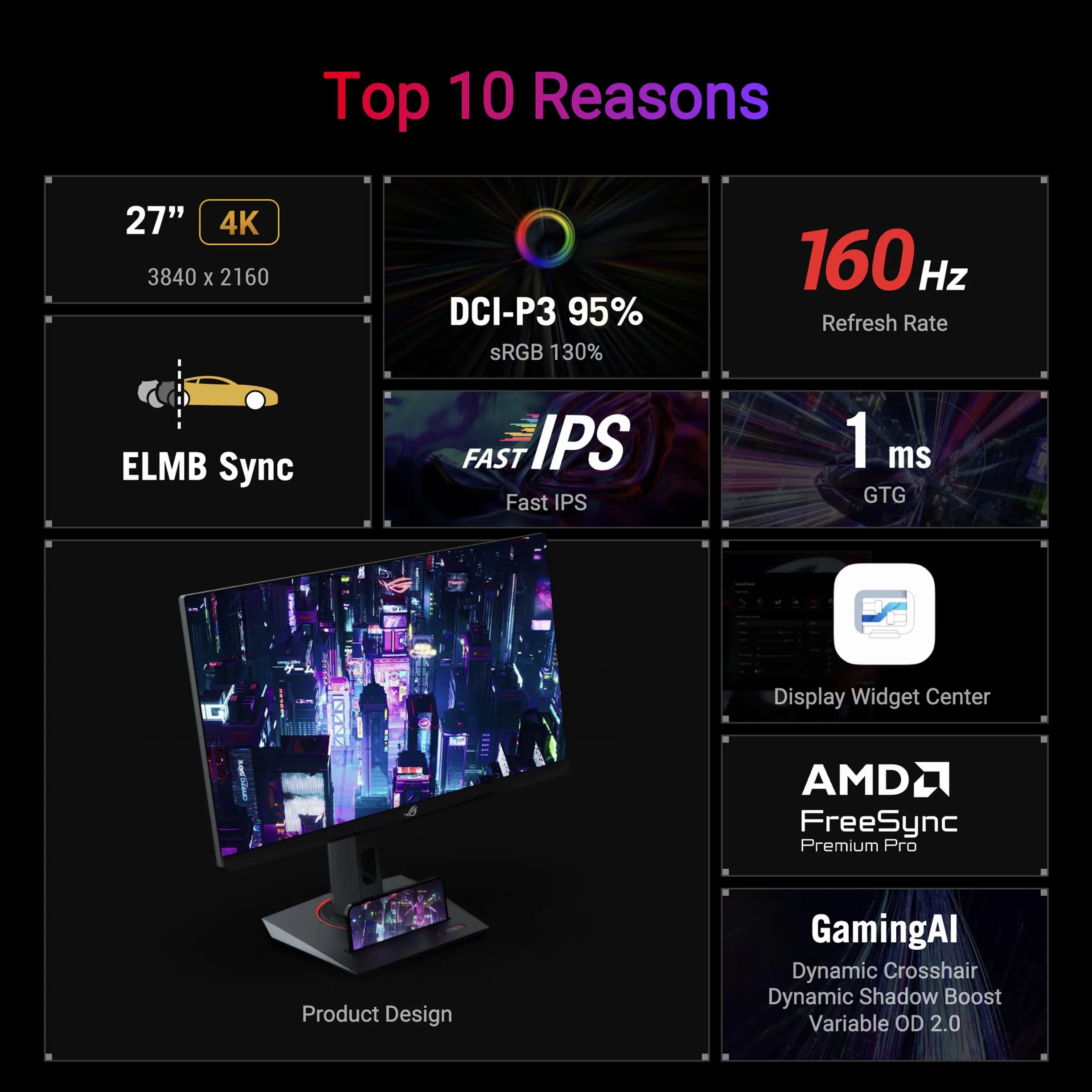 ASUS ROG Strix XG27UCS 27" 4K UHD Gaming Monitor 160Hz 1ms Fast IPS G-Sync HDR