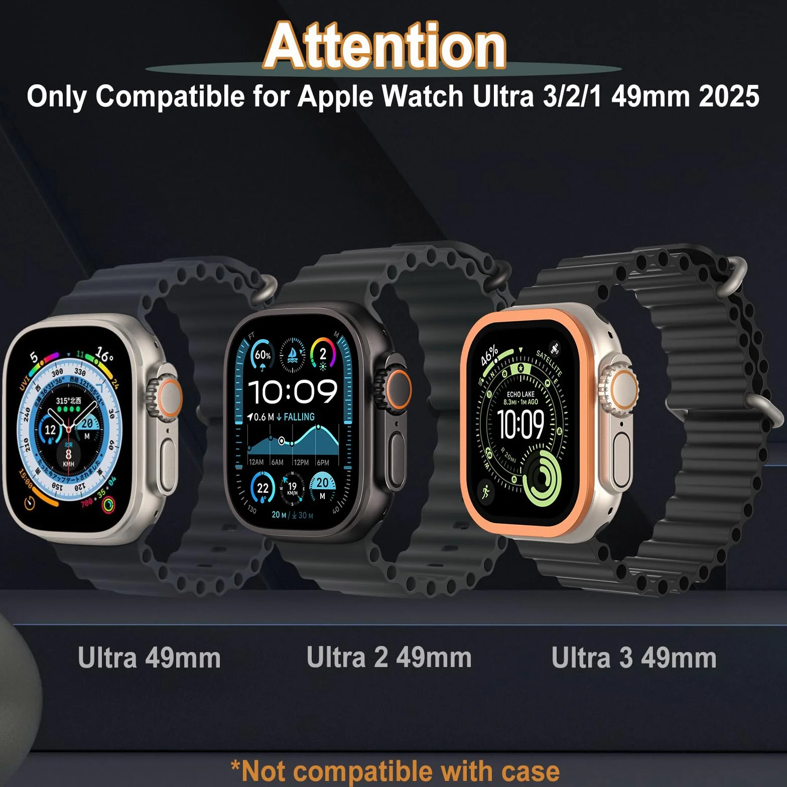 Hianjoo Ochraniacze ekranu kompatybilne z Apple Watch Ultra 3/2/1 49 mm, wysokiej jakości osłona ekranu ze stopu aluminium, kompatybilna z Apple Watch Ultra 2025, 2024, 2023, 3 szt