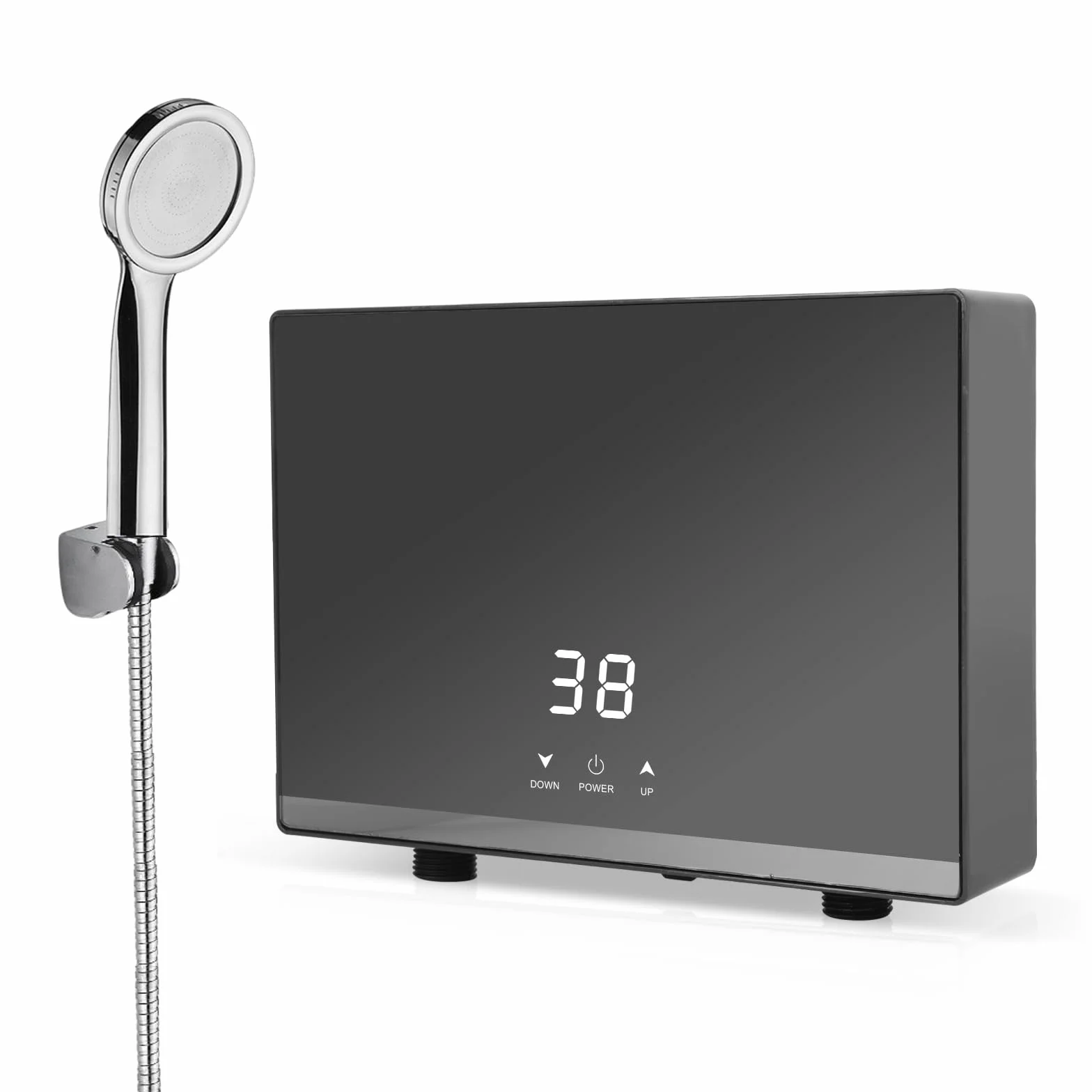 Mini podgrzewacz przepływowy bezzbiornikowy, 5,5 kW podgrzewacz wody do kuchni z cyfrowym panelem LED, elektryczny podgrzewacz wody natychmiastowego podgrzewania do łazienki, kuchni (z dyszą