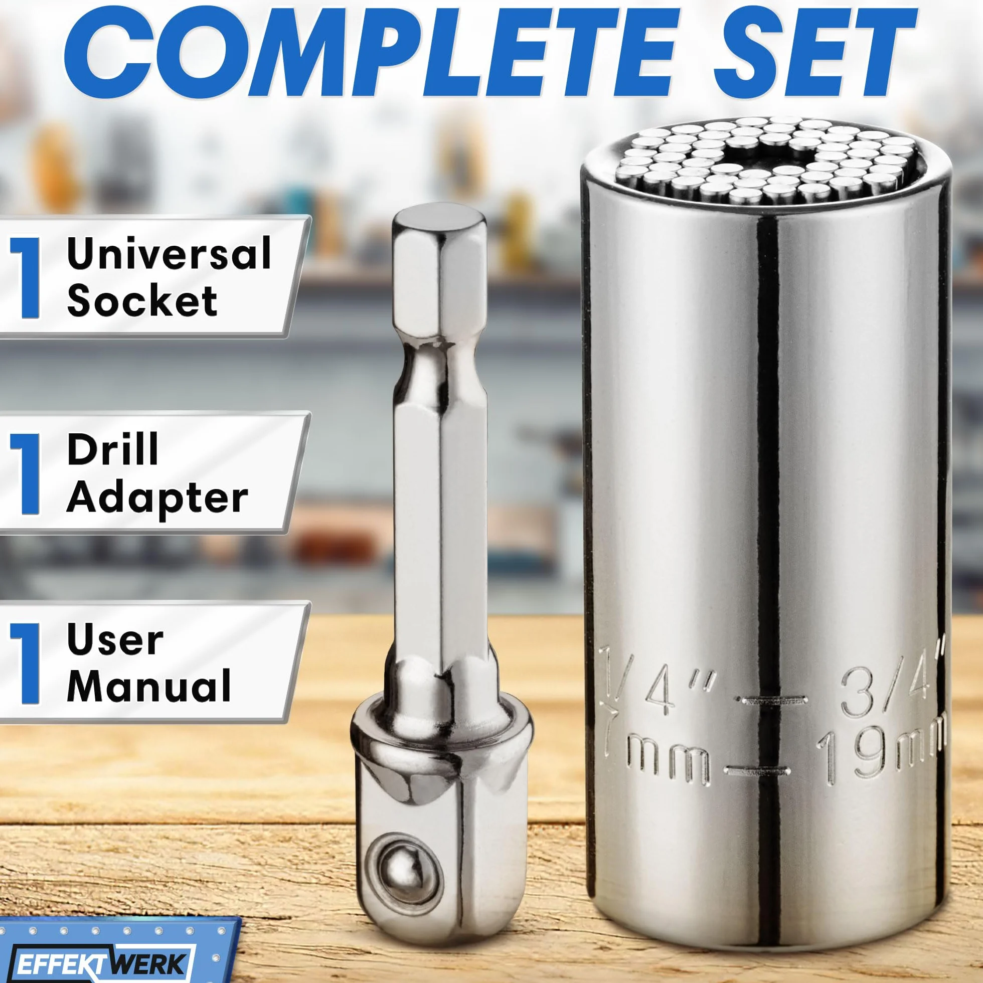 Universal Socket Tool w/Power Drill Adapter - Multifunctional Socket Adapter Set - Heavy-Duty w/ 54-Pin Spring Loaded Mechanism & CR-V Steel