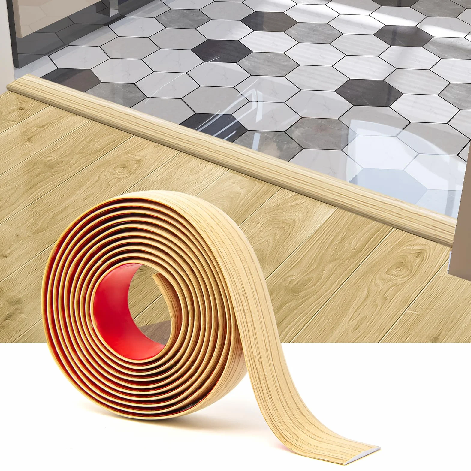 Art3d Samoprzylepna winylowa listwa przejściowa do podłogi, laminowana listwa podłogowa, płaska, do łączenia szczelin podłogowych, przejścia progowego, płytek podłogowych, 1,2 m, 3 cm, żółta osika
