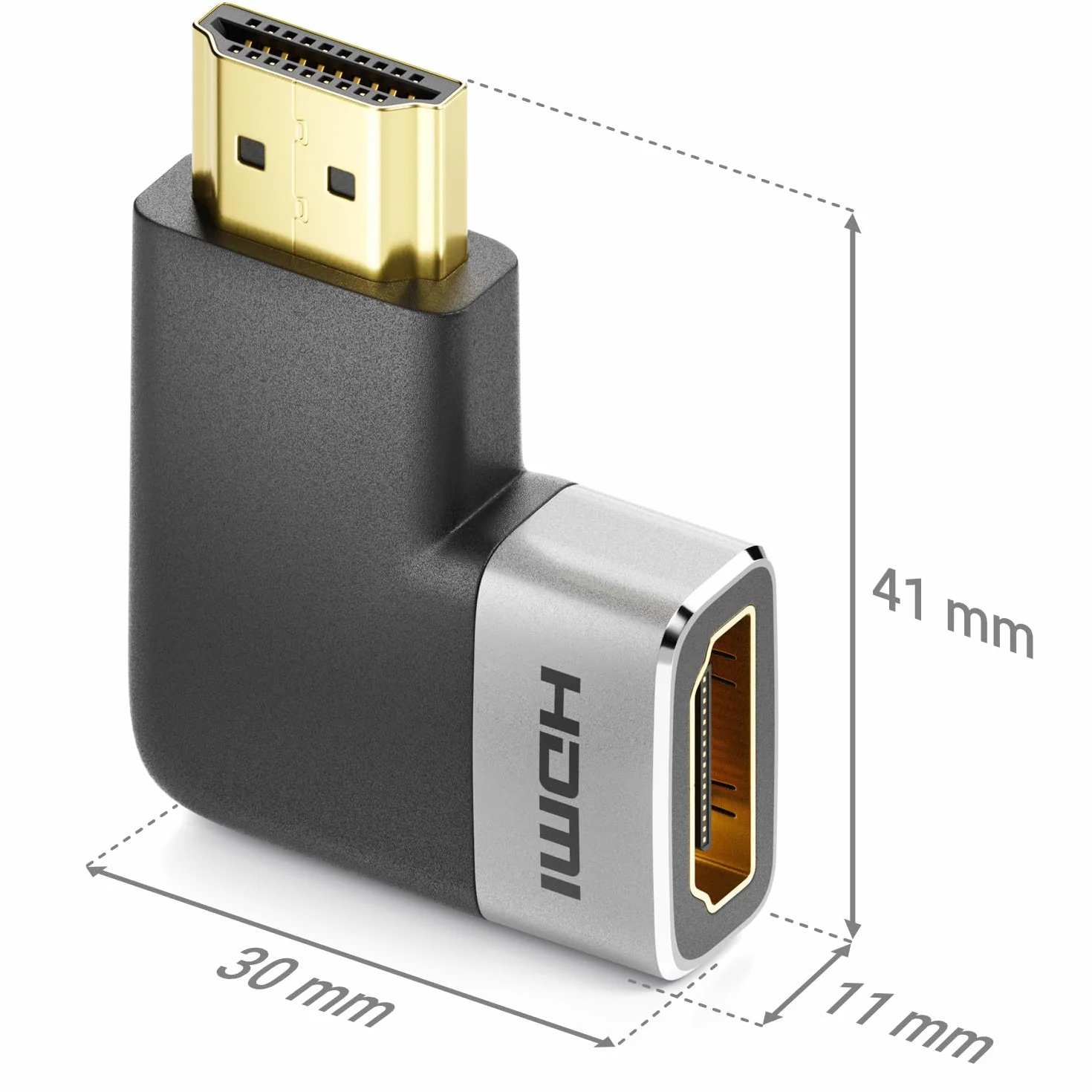 deleyCON Złącze Adaptera HDMI 8K@60Hz / 4K@120Hz UHD 7680x4320 Aluminium HDMI 2.1 ARC HDR10+ Dolby Vision VRR ALLM 48 Gb/s pod Kątem Prostym Szary Czarny