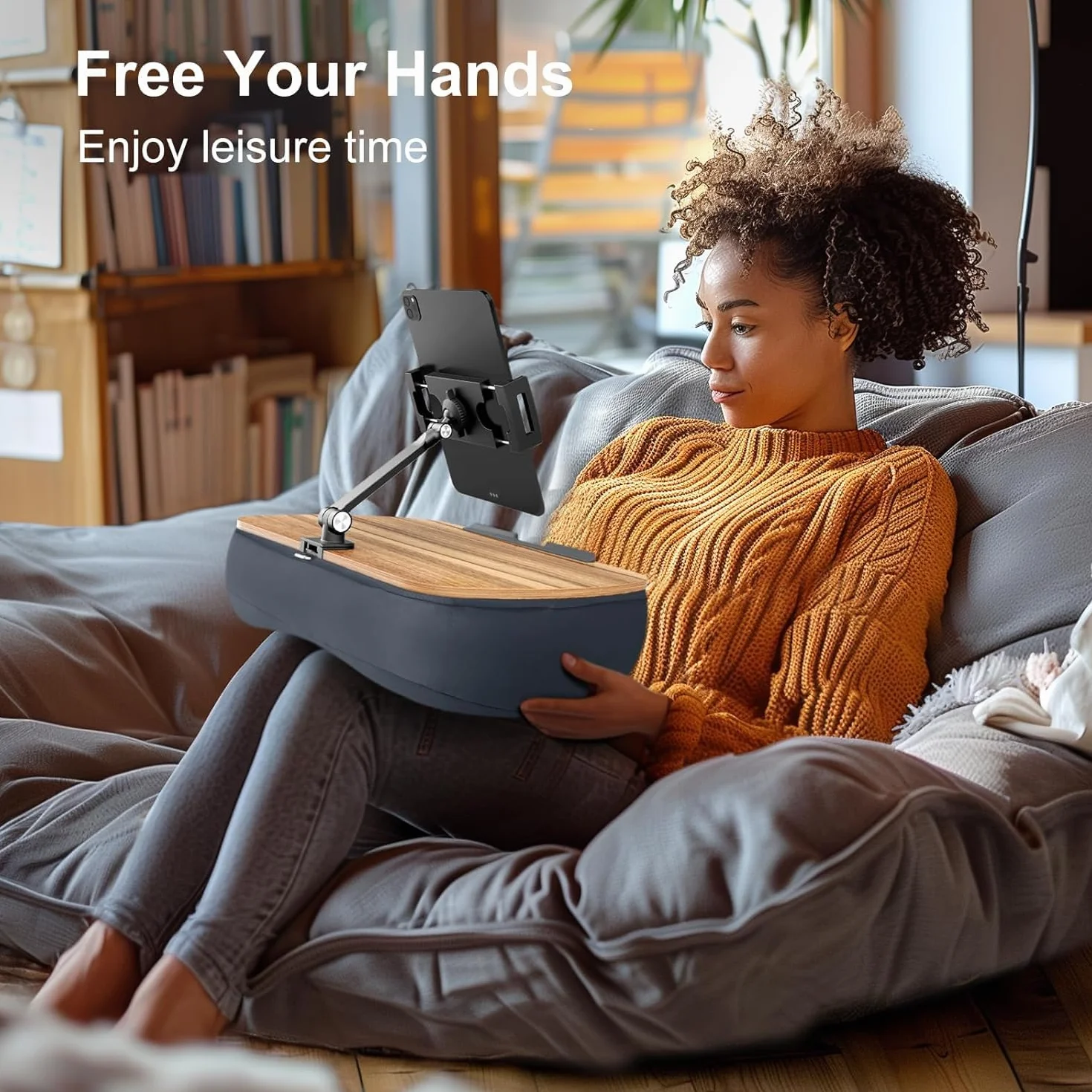 Beanbag poduszkowy stojak na tablet, uchwyt na tablet z regulowanym ramieniem, kompatybilny z iPadem, Kindle, telefonem komórkowym (4,7-13 cali), biurko na kolana do czytania bez użycia rąk w