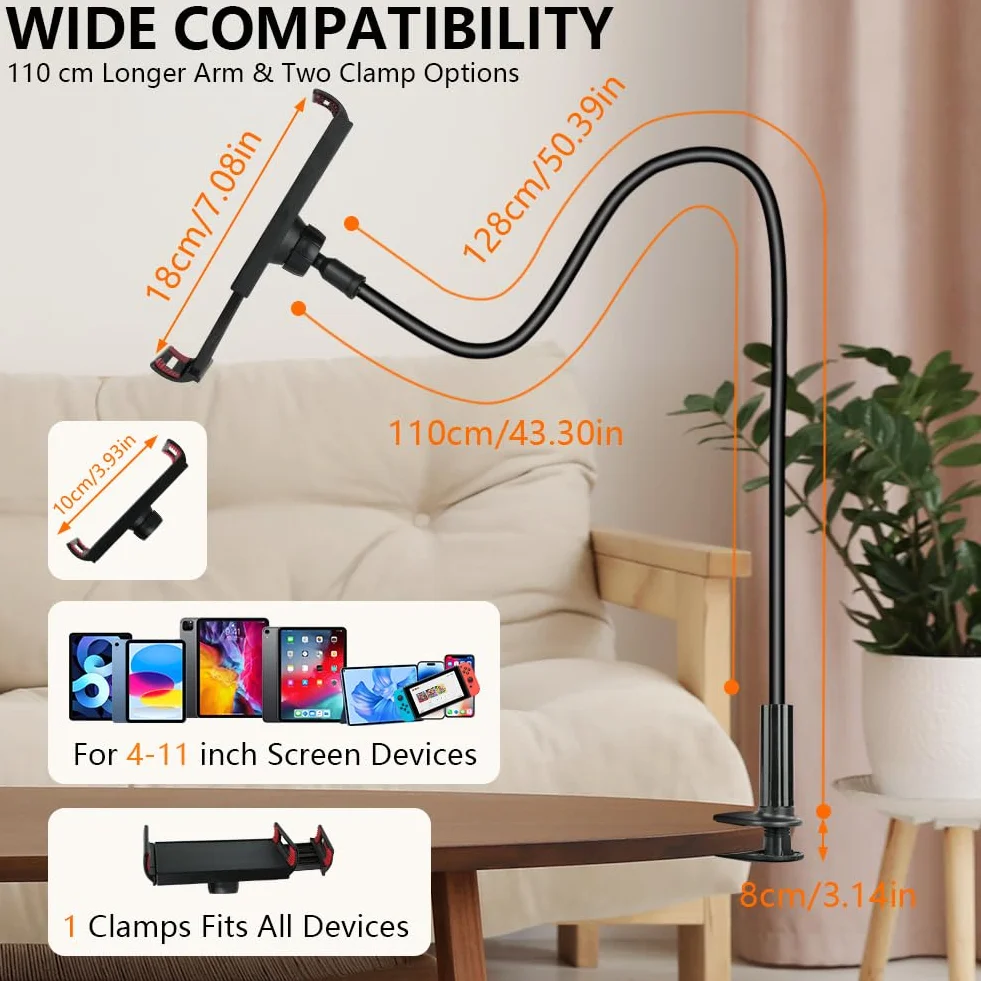 flintronic Uchwyt na tablet z gęsią szyją, regulowany elastyczny uchwyt na tablety uchwyt na stół, leniwy uchwyt na ramię, stojak na telefon kompatybilny z iPad Air Pro mini, iPhone, przełącznik