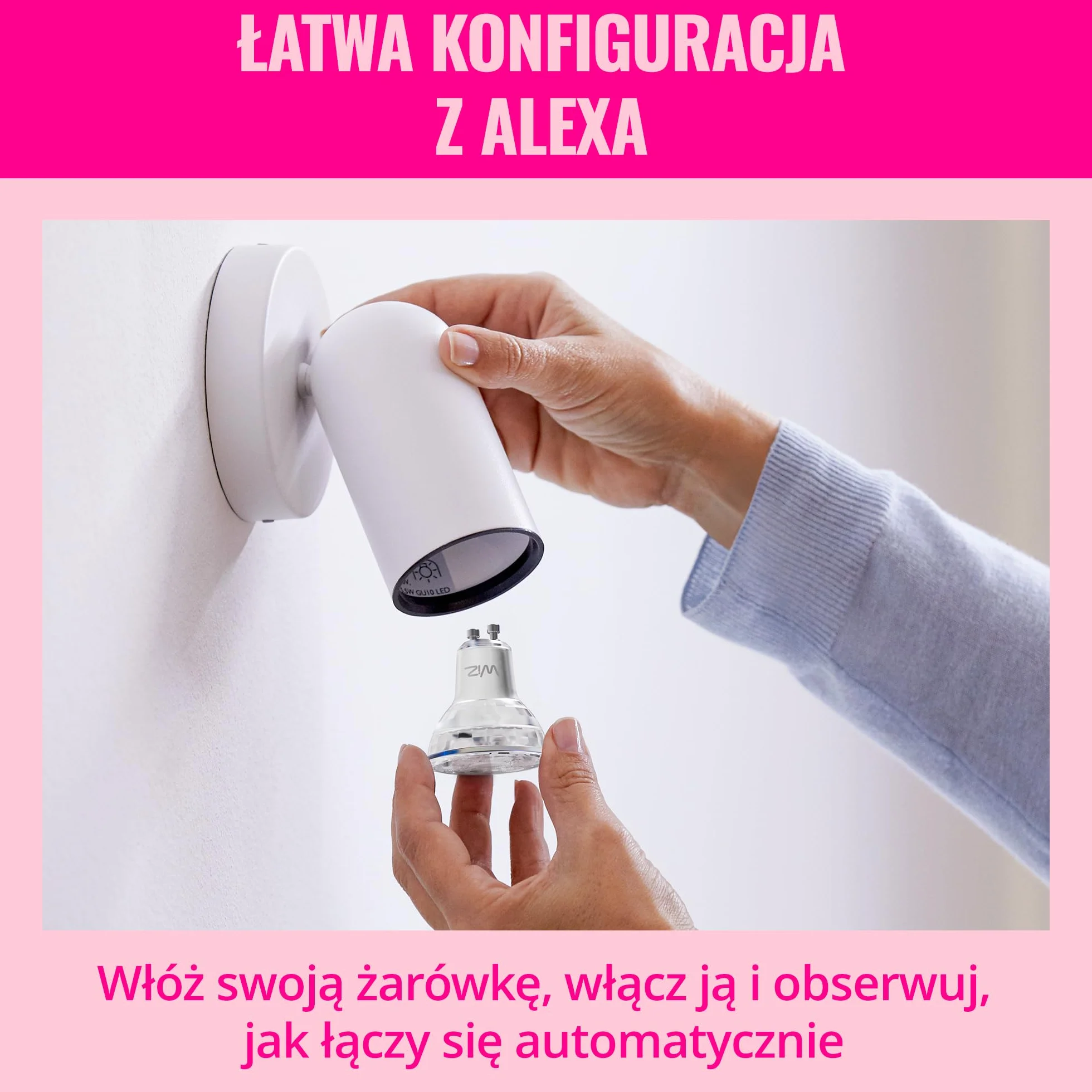 Szklany reflektor punkt WiZ Smart LED GU10, kolor i regul odcień białego światła, odpowiednik 50 W, 2200K–6500K, 345 lumenów, przyciemn, działa z Alexą, Google Assistant i Apple Home, op. 4 szt.