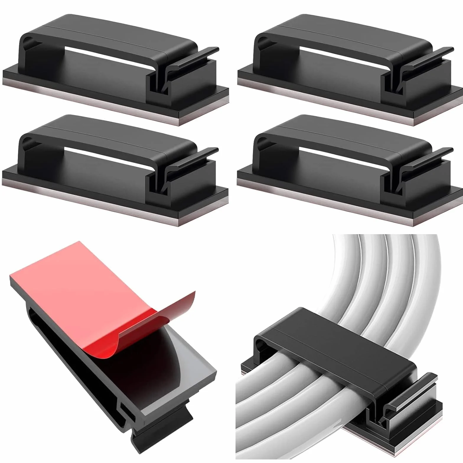 Vinabo 5 sztuk klip organizer na kabel, klipy kablowe,Zarządzanie kablem haki naklejki do kabli zasilających,Uchwyt kabla do ładowania, PC, biura i domu, czarny